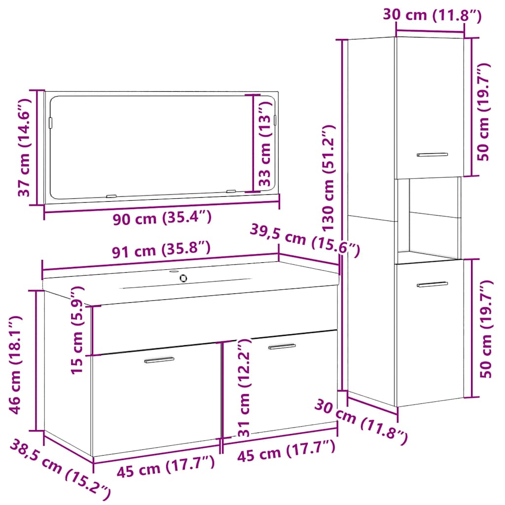 4 Piece Bathroom Furniture Set Engineered Wood