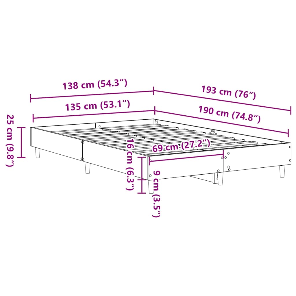 Bed Frame No Mattress Double Engineered Wood