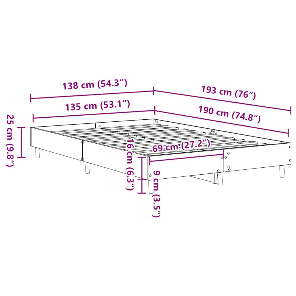 Bed Frame No Mattress Double Engineered Wood