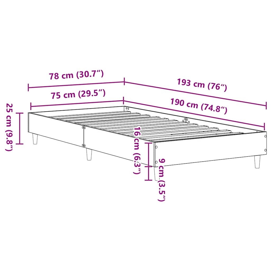 Bed Frame No Mattress Artisan Oak Small Single Engineered Wood