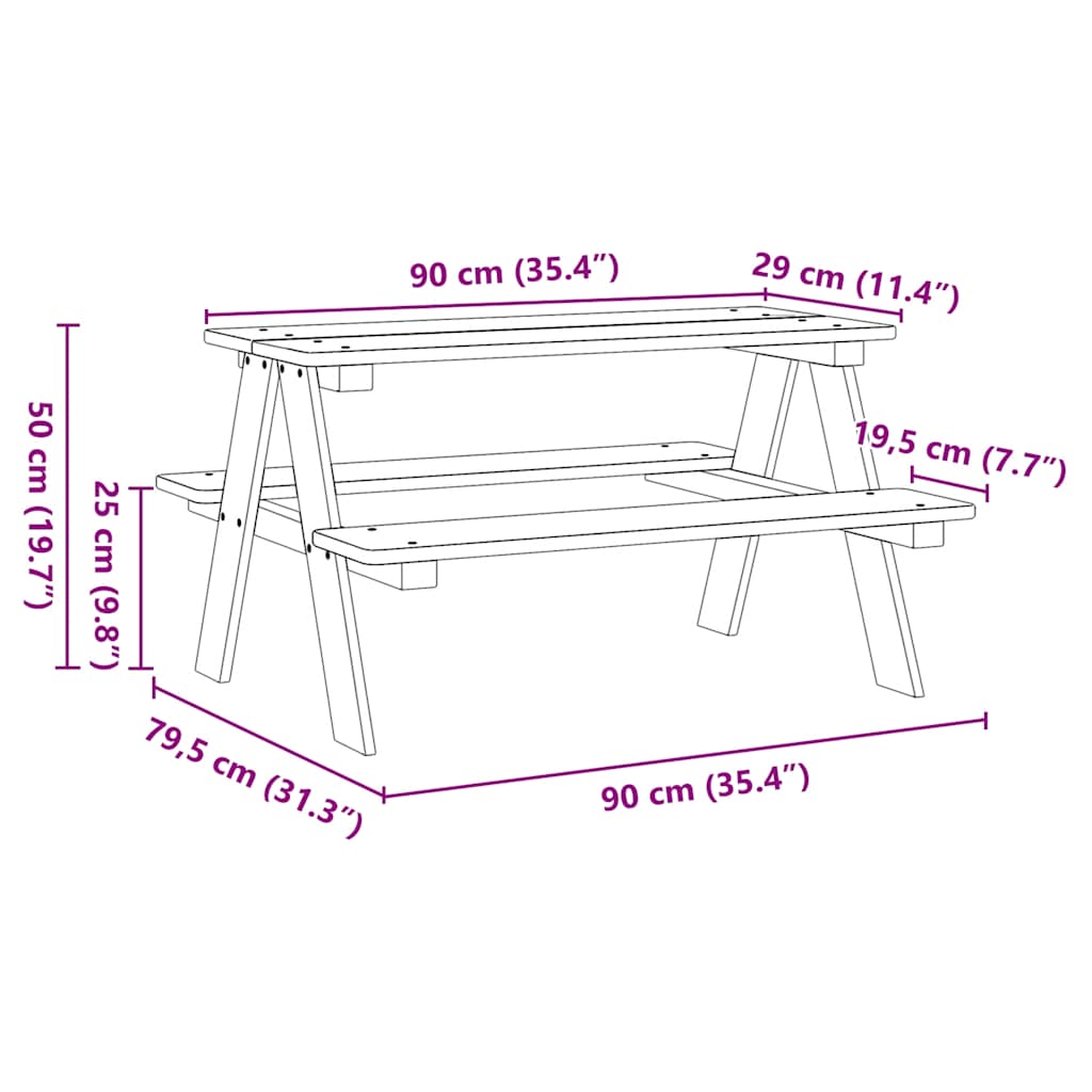 Tables Children's Table Benches Irun 90X79.5X50Cm Solid Wood natural white 90 cm