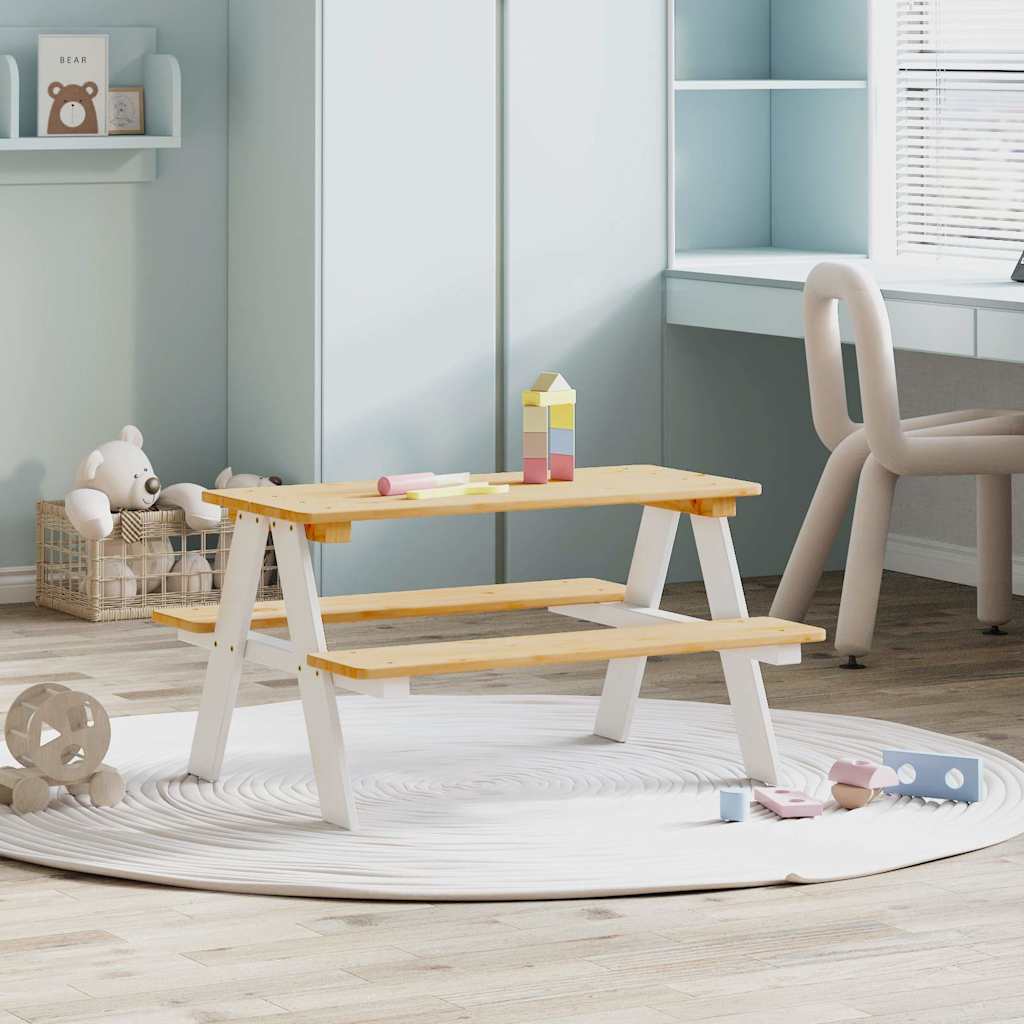 Children's Table With Benches Irun 90X79.5X50Cm Solid Wood