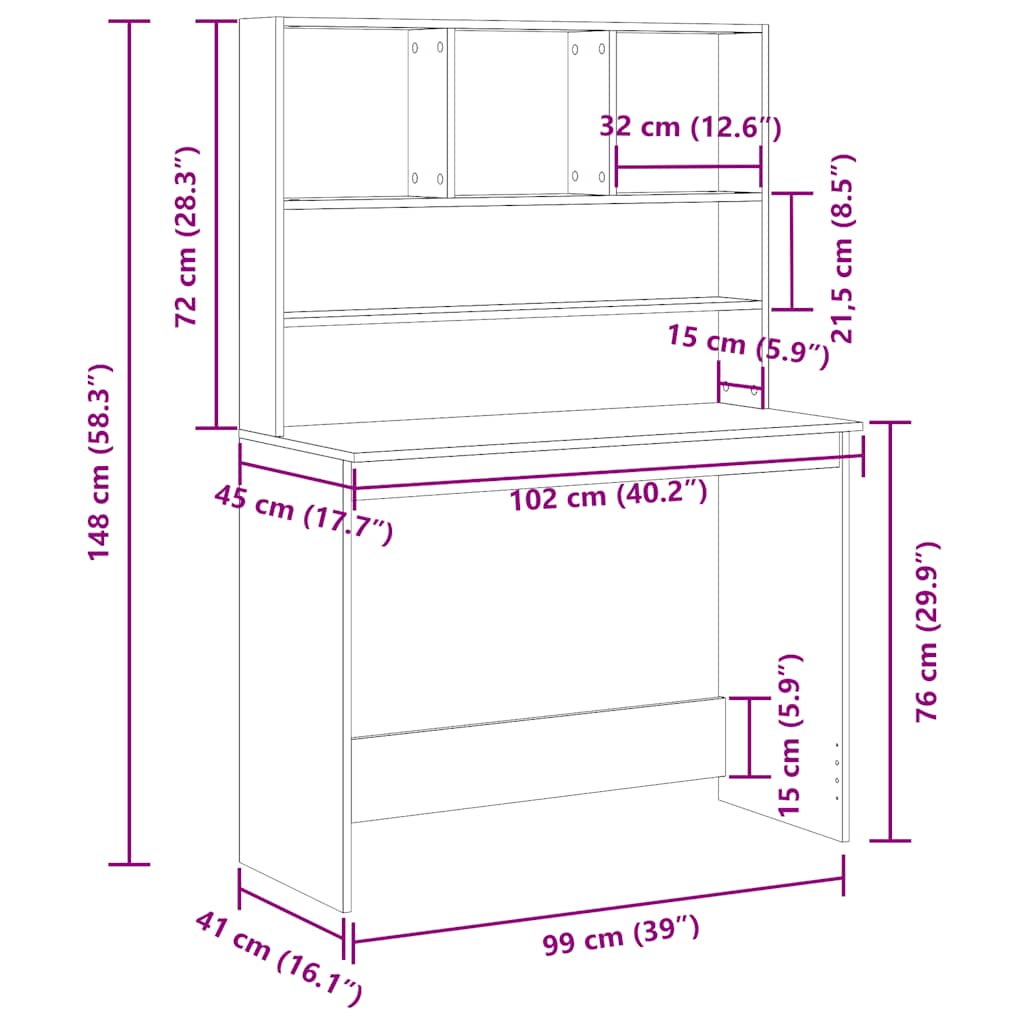 Desk With Shelves 102X45X148 Cm Engineered Wood
