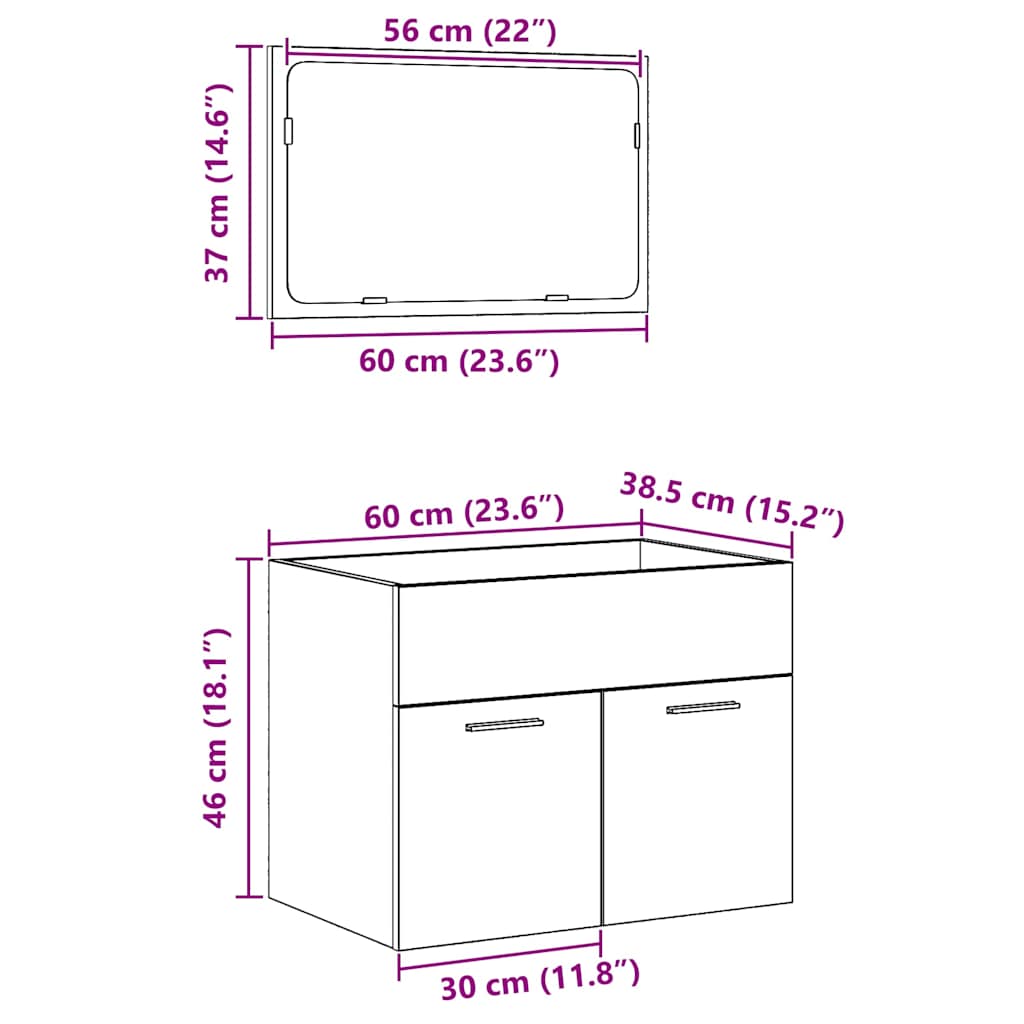 2 Piece Bathroom Furniture Set Engineered Wood