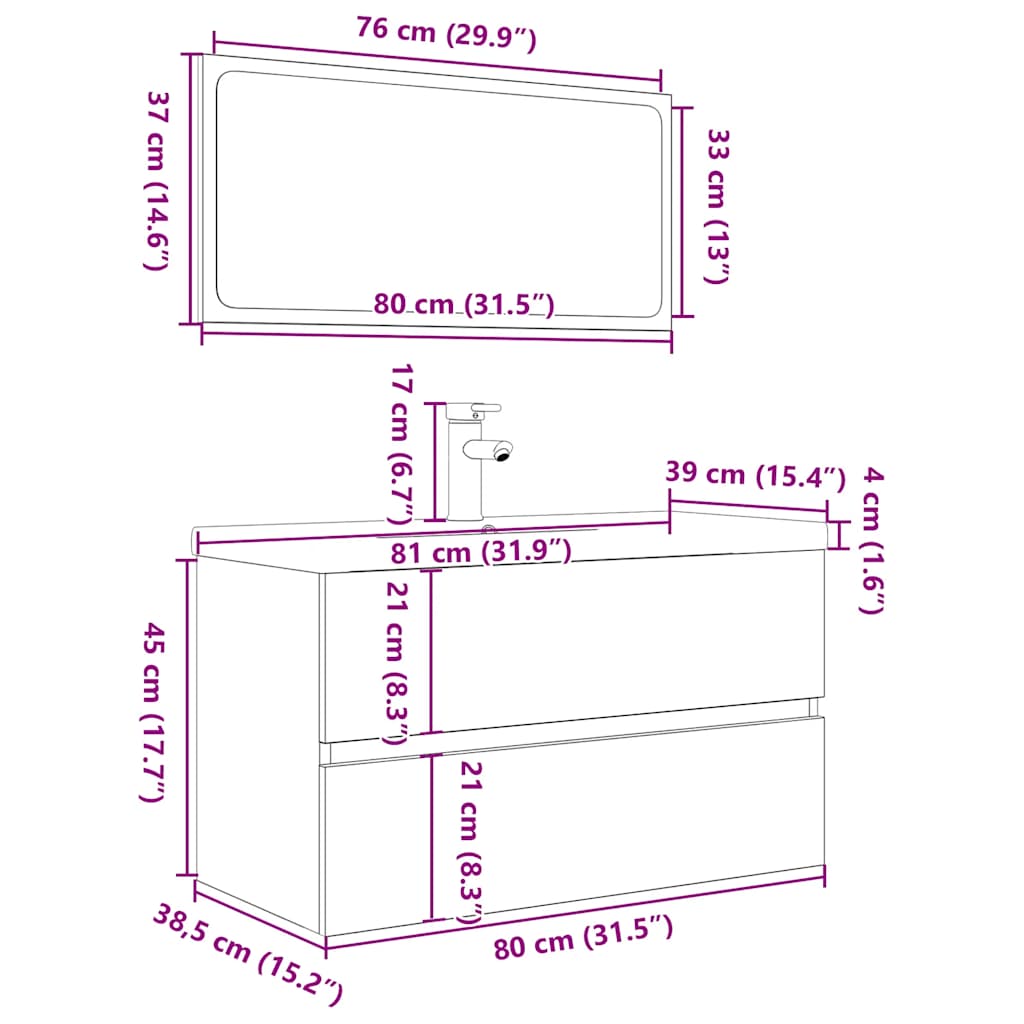 3 Piece Bathroom Furniture Set Engineered Wood