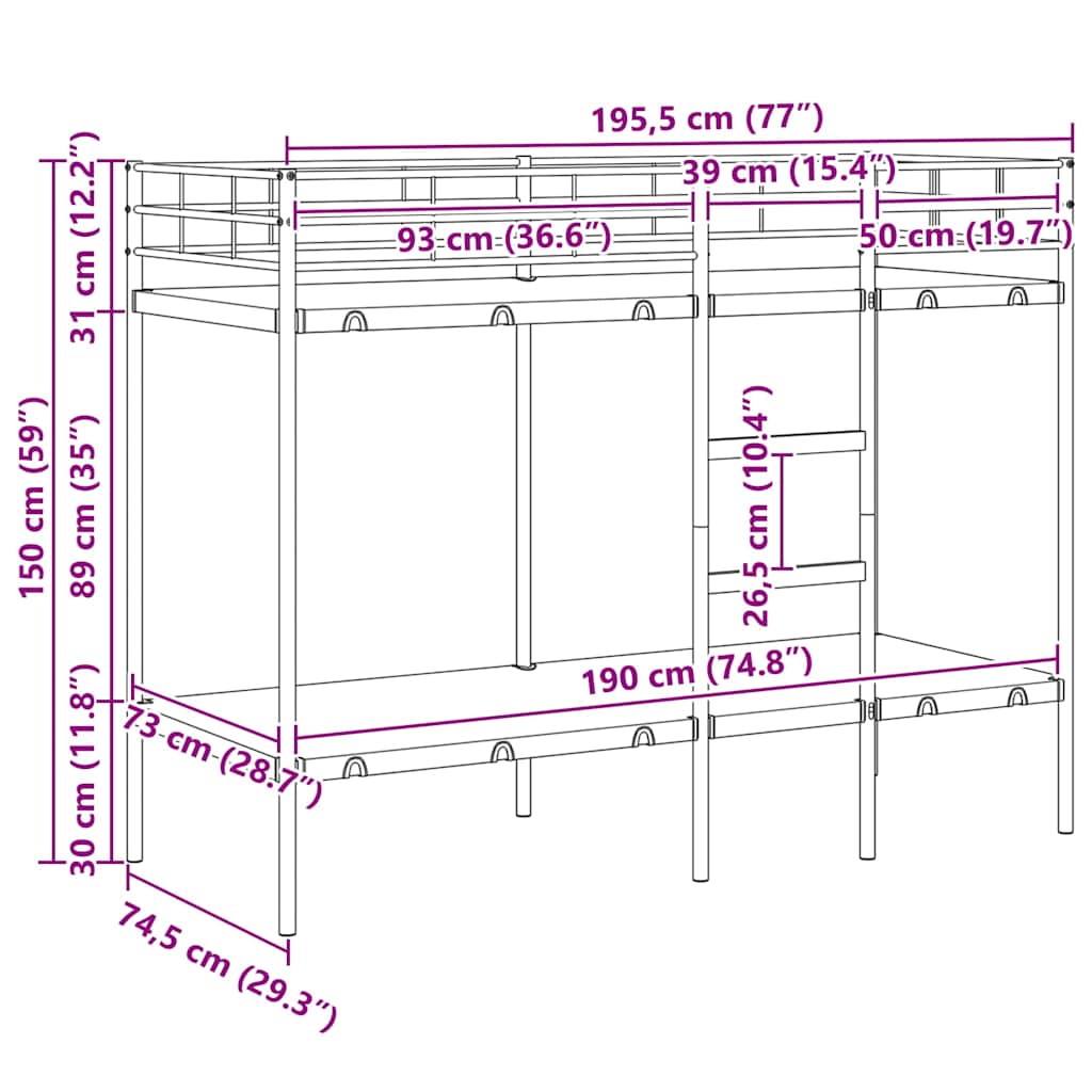 Bed Frame Bunk Without Mattress Steel Black White Mesh Fabric 90 X 200 Cm 207 Cm