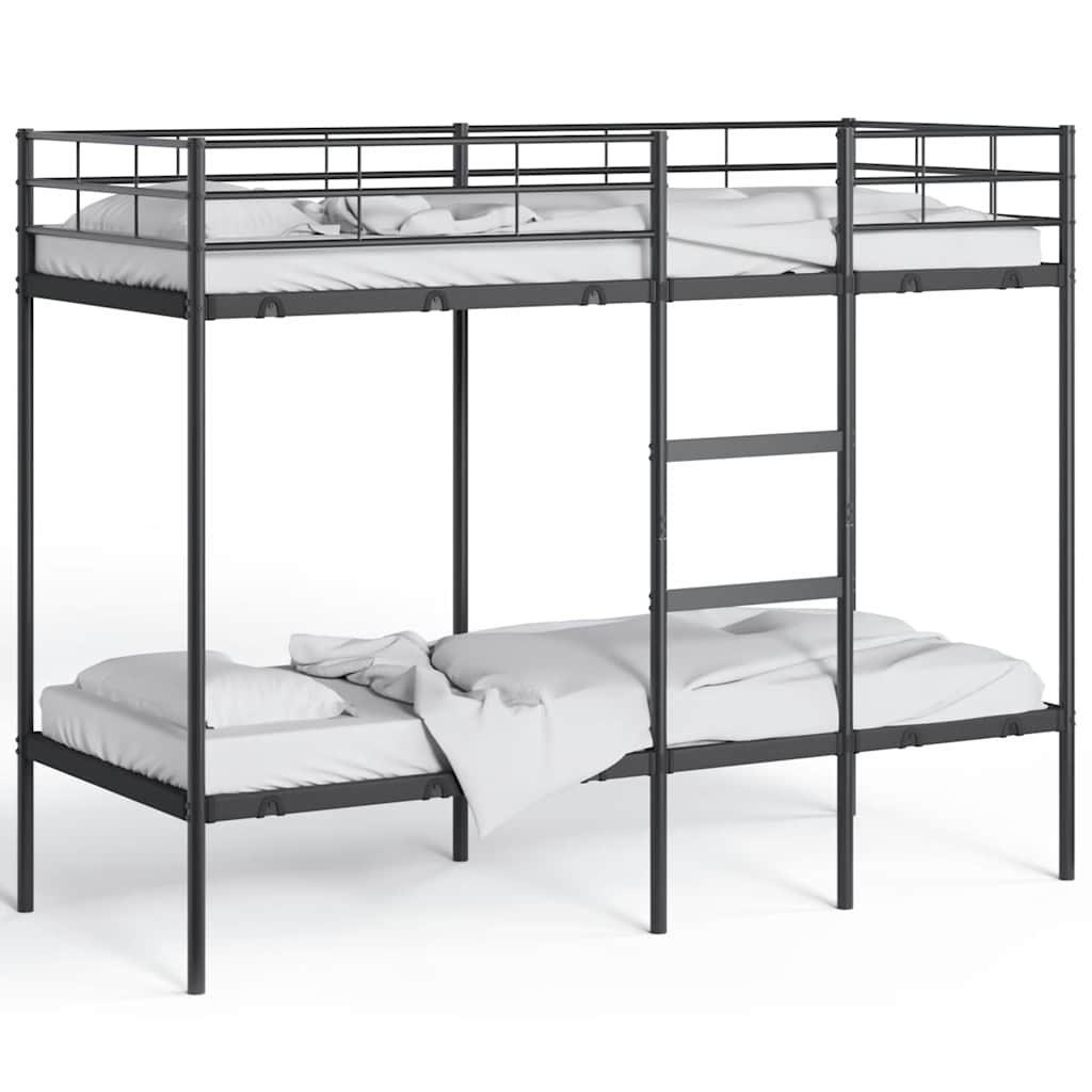 Bed Frame Bunk Without Mattress Steel Black White Mesh Fabric 90 X 200 Cm 207 Cm