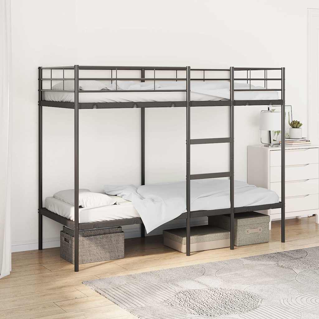 Bed Frame Bunk Without Mattress Steel Black White Mesh Fabric 90 X 200 Cm 207 Cm