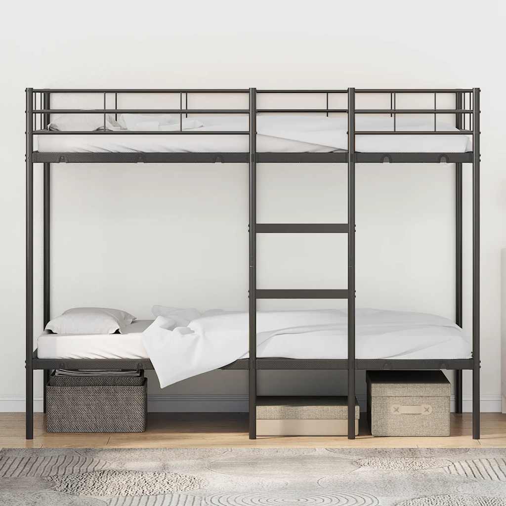 Bed Frame Bunk Without Mattress Steel Black White Mesh Fabric 90 X 200 Cm 207 Cm