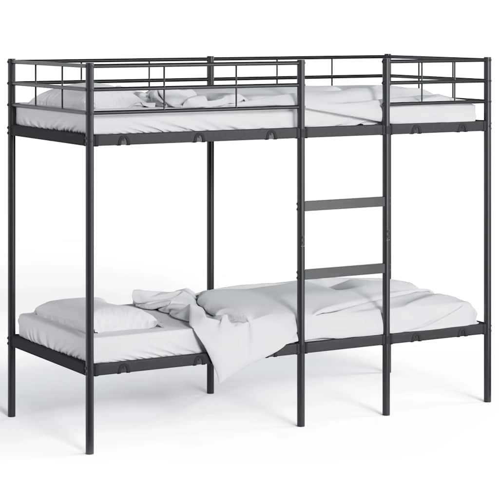 Bed Frame Bunk Without Mattress Steel Black White Mesh Fabric 90 X 200 Cm 207 Cm