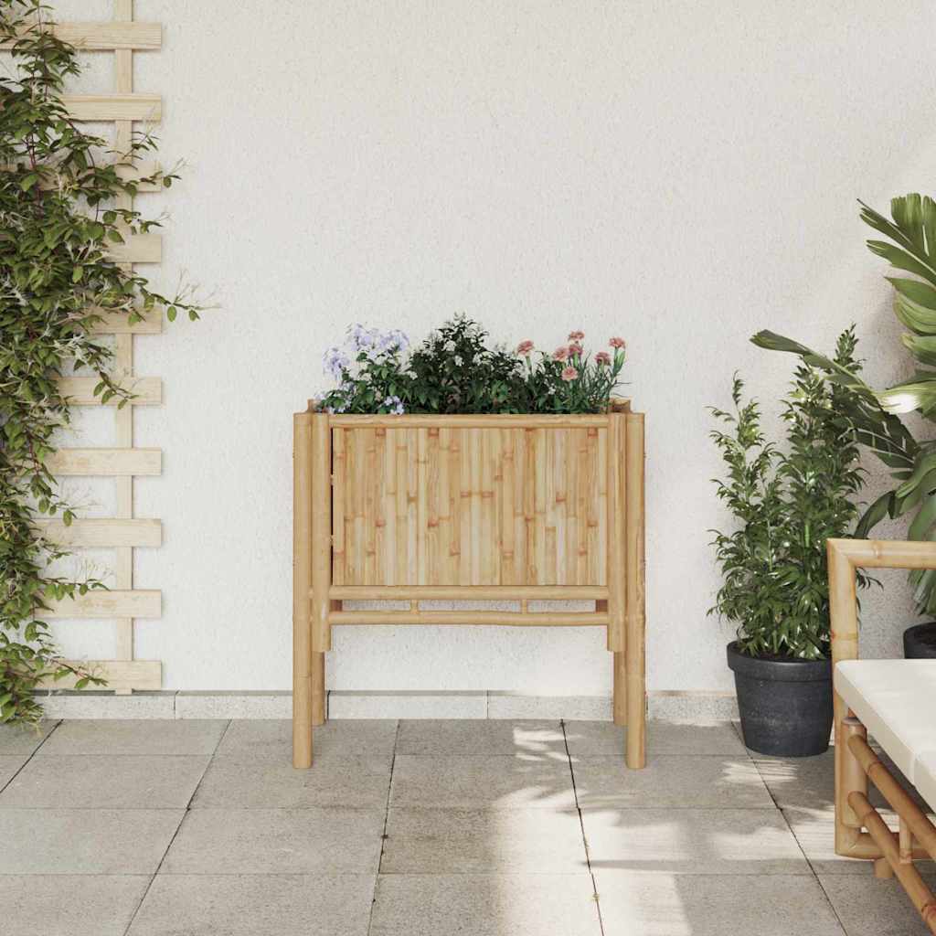 Planter Bamboo Raised Garden Box Outdoor Flower Vegetable Bed Brown 110 cm 90 cm