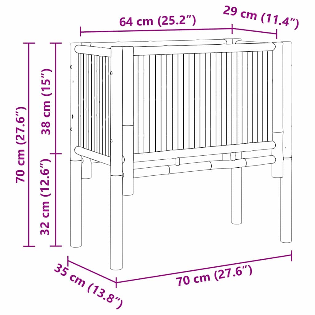 Planter Bamboo Raised Garden Box Outdoor Flower Vegetable Bed Brown 110 cm 90 cm