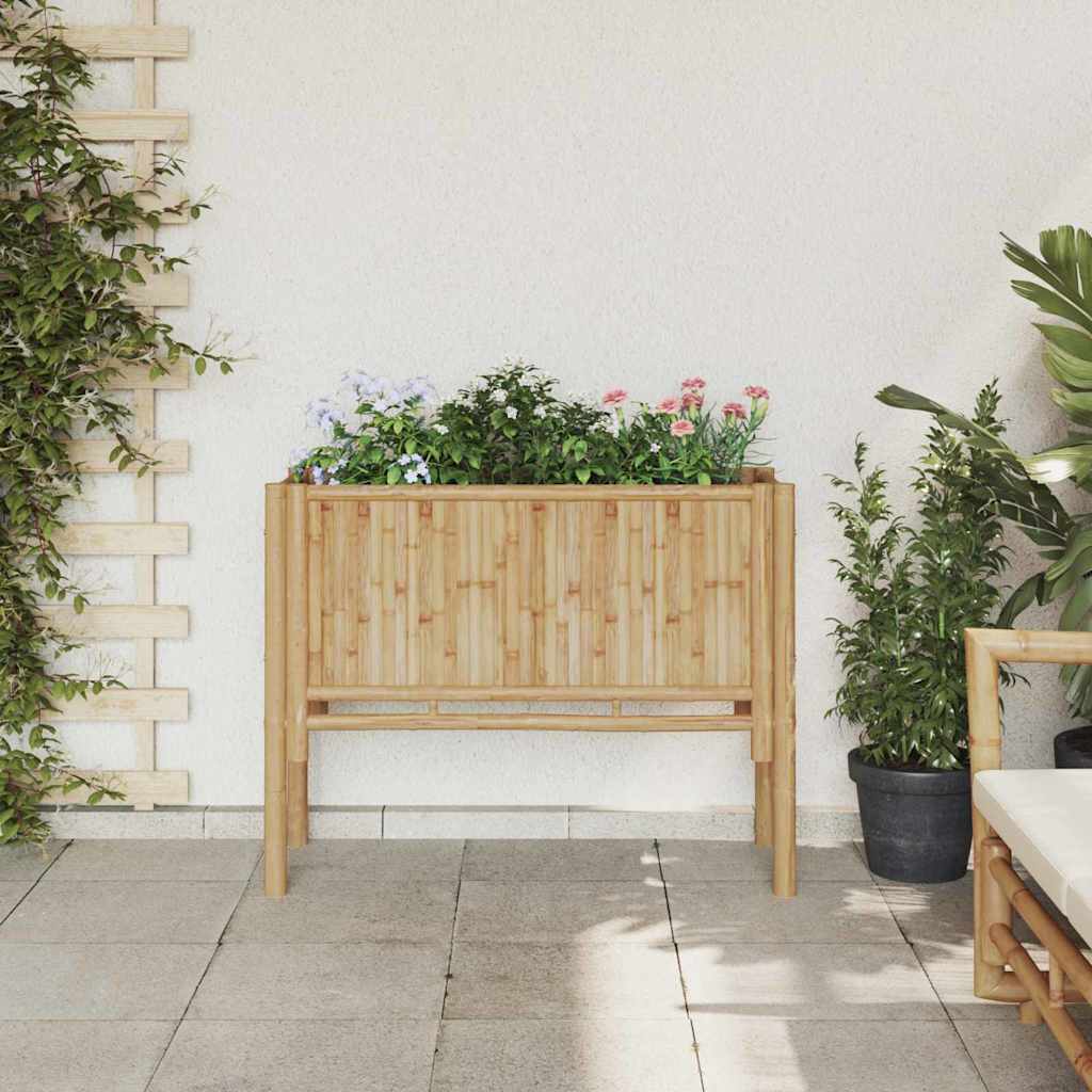 Planter Bamboo Raised Garden Box Outdoor Flower Vegetable Bed Brown 110 cm 90 cm