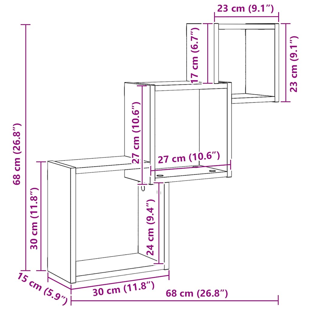 Wall Cube Shelves 68X15X68 Cm Engineered Wood