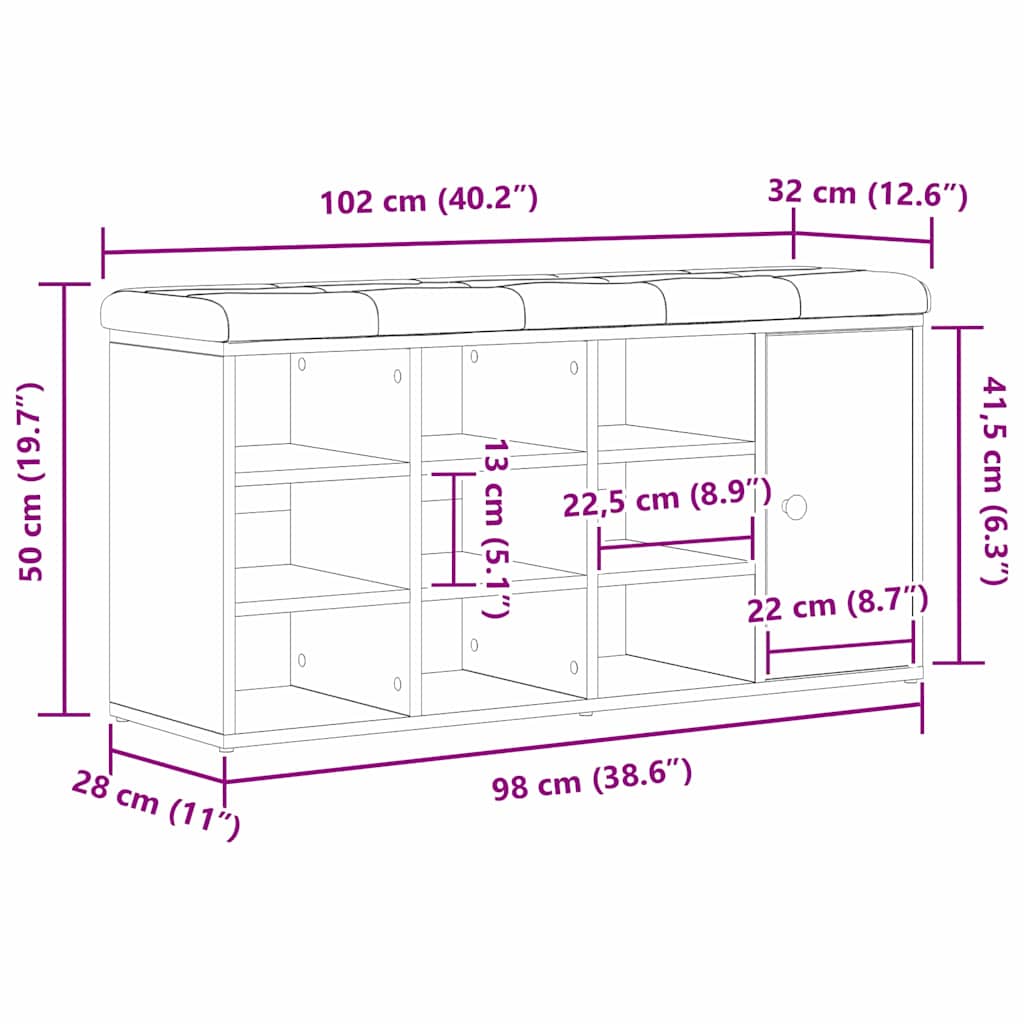 Storage Bench 102 X 32 X 50 Cm Engineered Wood