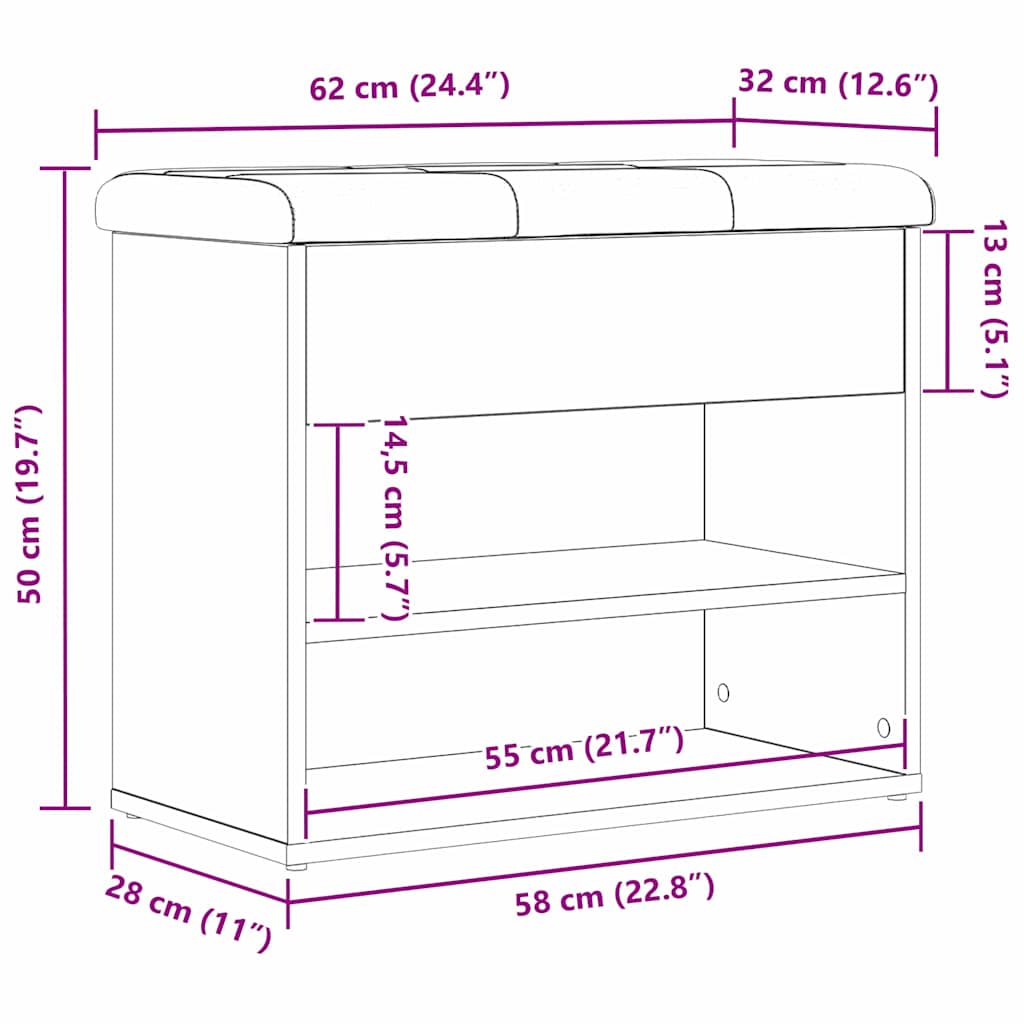 Storage Bench 62 X 32 X 50 Cm Engineered Wood
