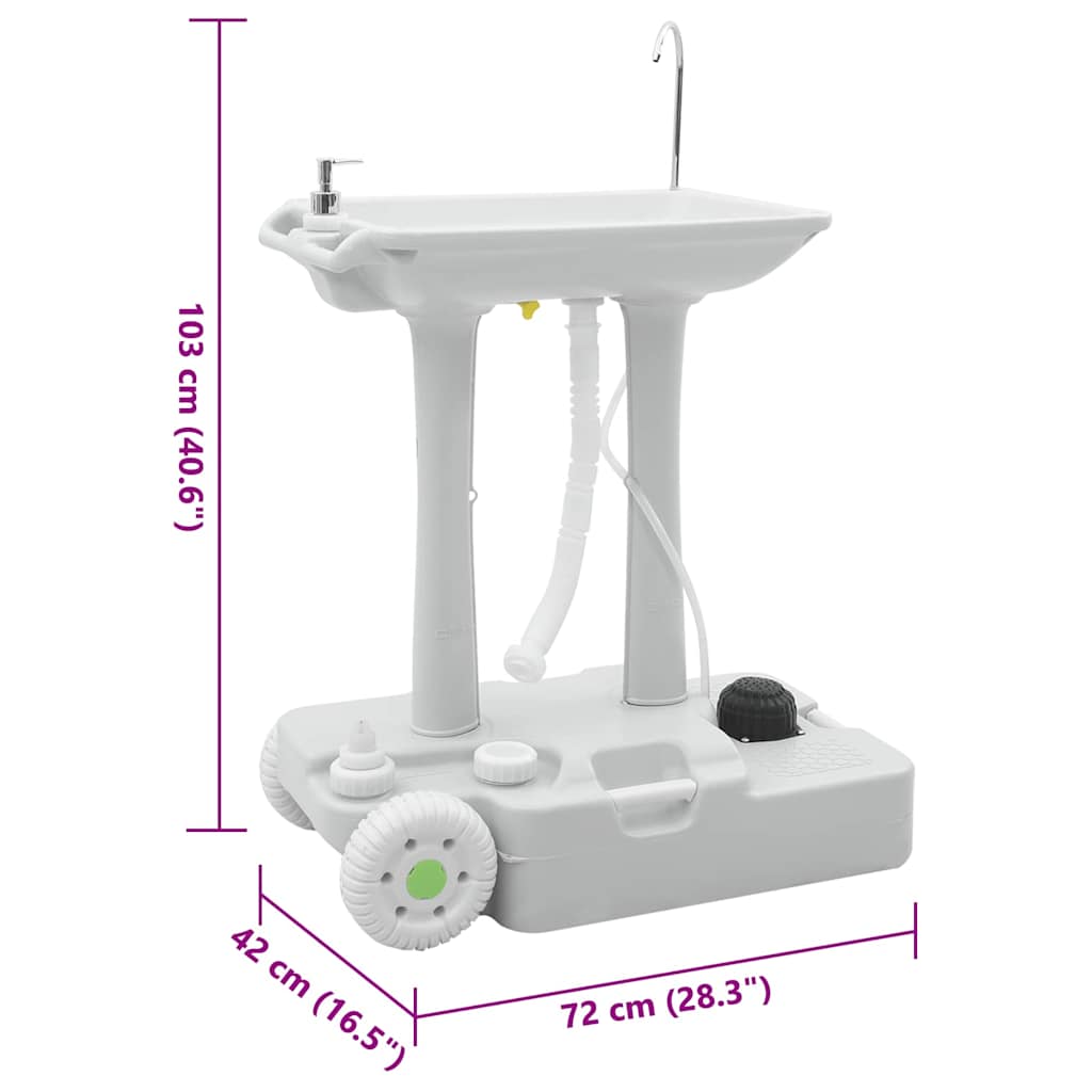 Camping Handwash Stand With Wheels Grey 72 X 42 X 103 Cm