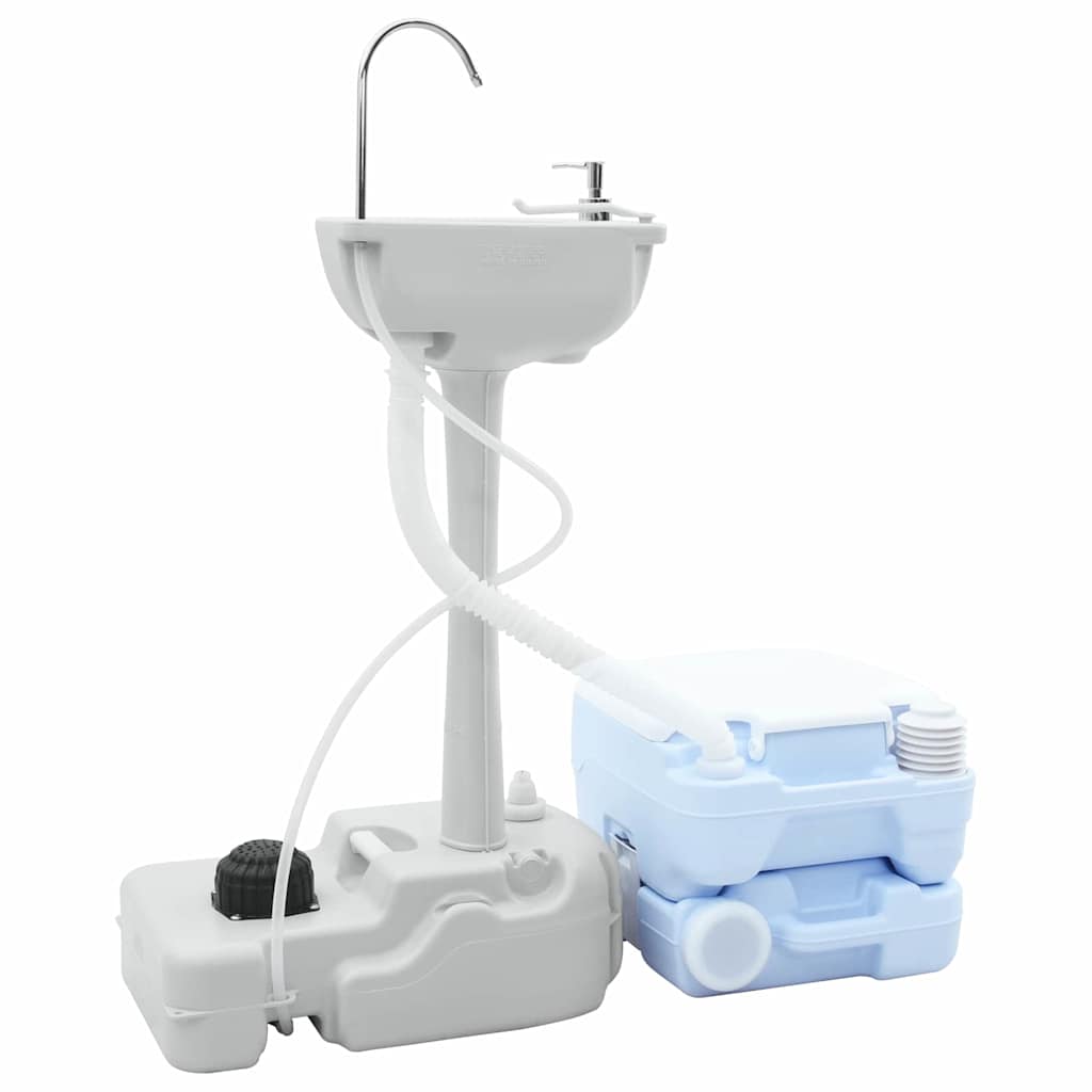 Camping & Hiking Toilet Set 2 Pcs White Light Blue Grey Portable 50.5 Cm Grey 50