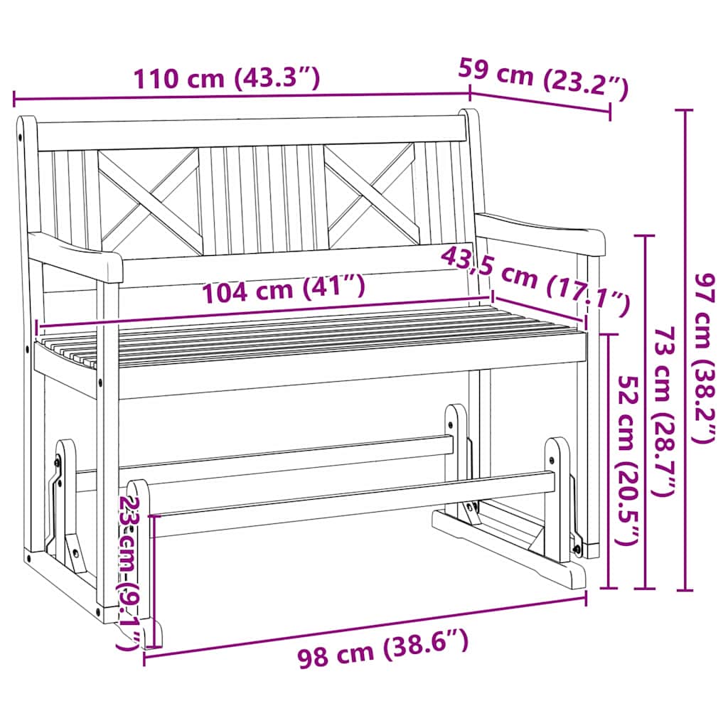 Outdoor Bench 110Cm Acacia Garden Swing Hanging Patio Seat Wooden Furniture X-Cr