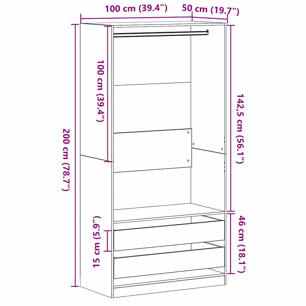 Wardrobe With Shelf Engineered Wood