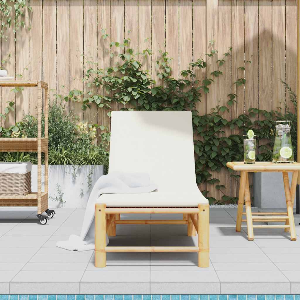 Sun Lounger With Cushions 55X199X30 Cm Bamboo