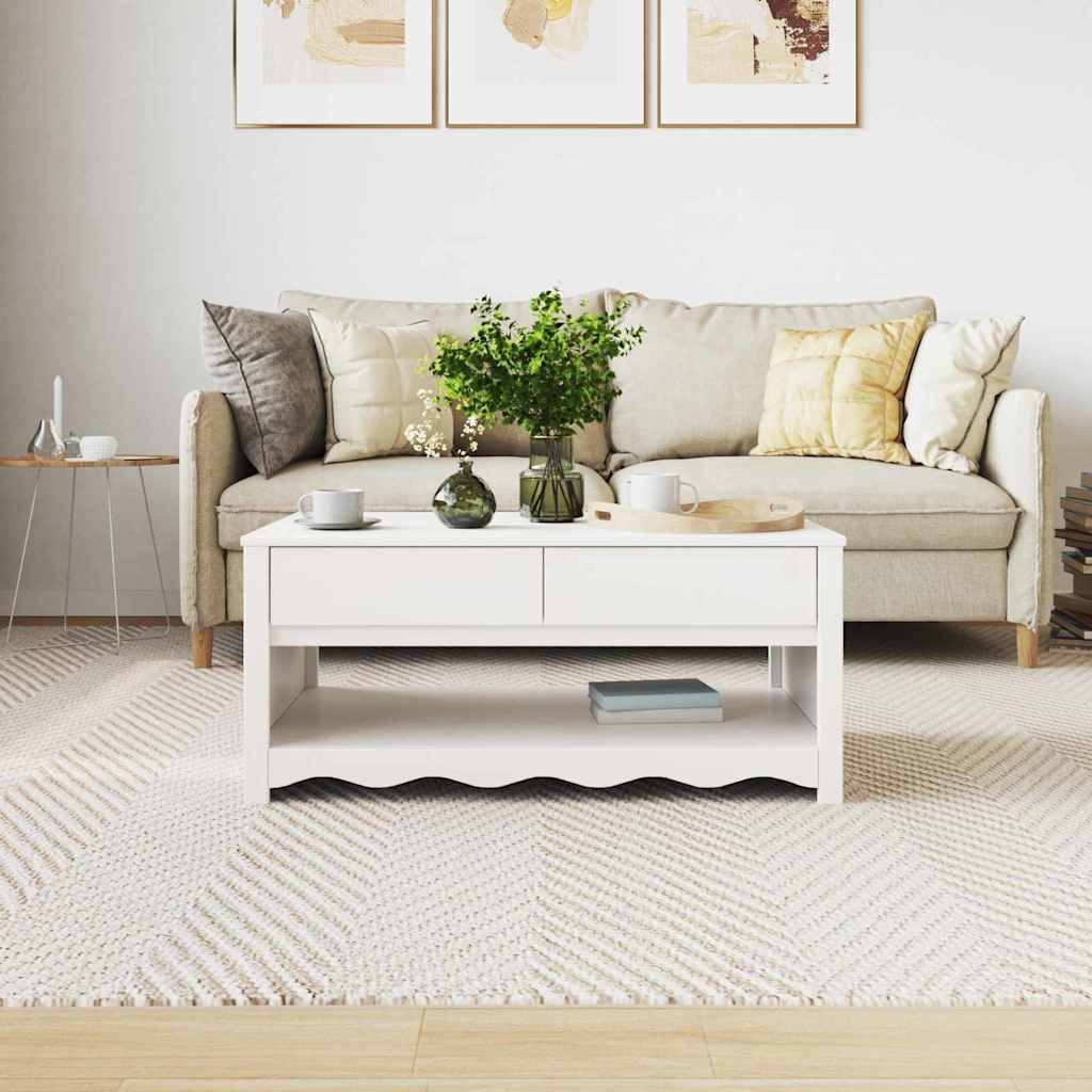 Coffee Table Drammen White 99 X 55 X 45 Cm Solid Pine Wood