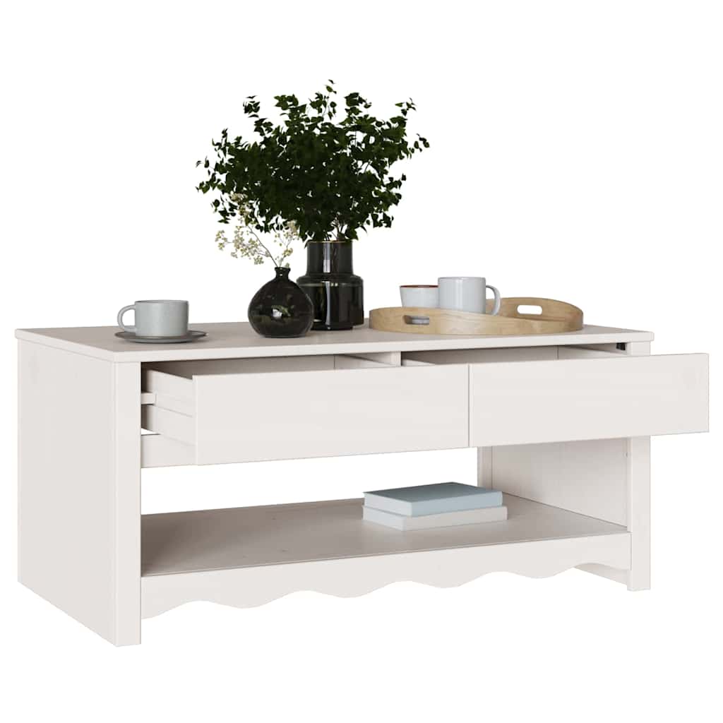 Coffee Table Drammen White 99 X 55 X 45 Cm Solid Pine Wood
