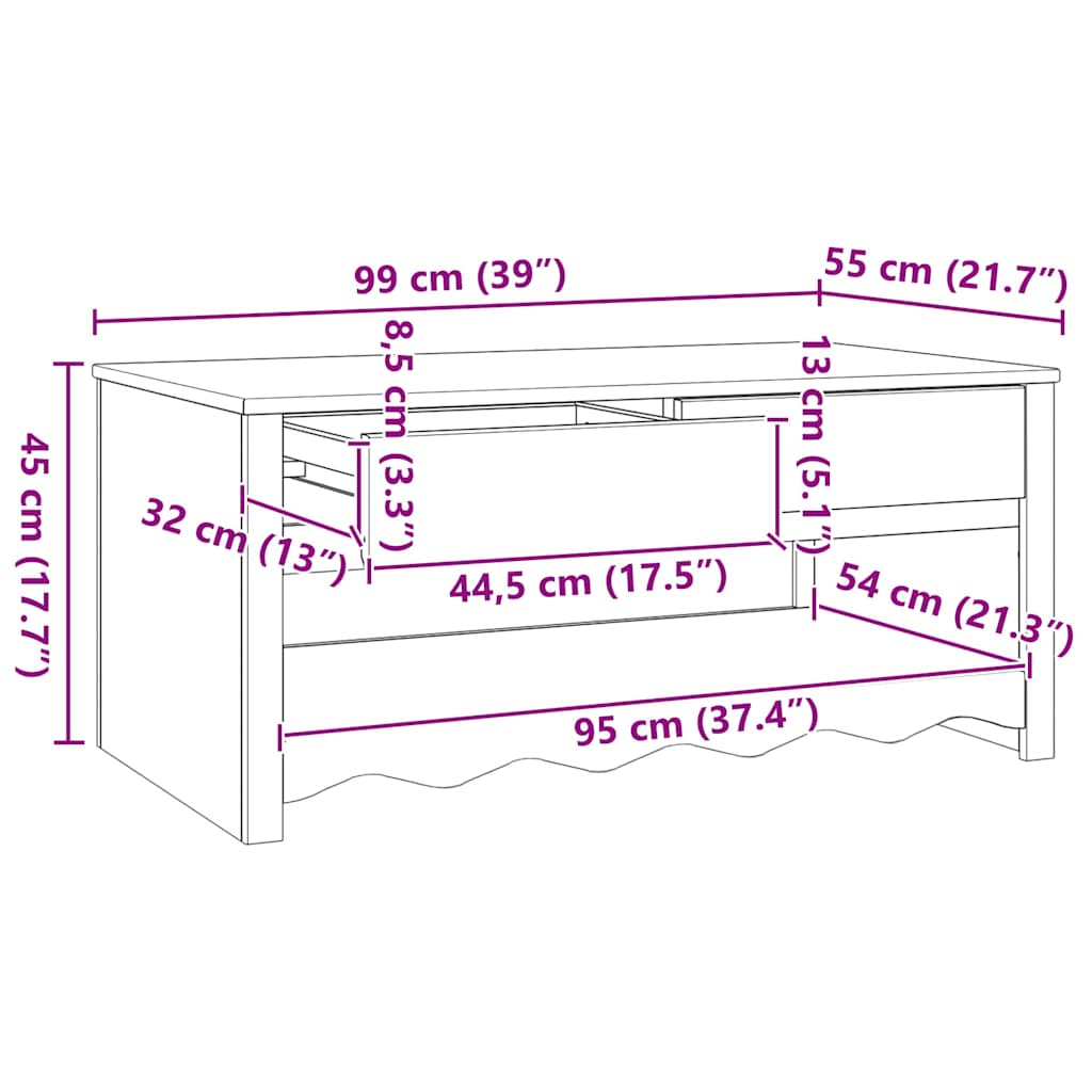 Coffee Table Drammen White 99 X 55 X 45 Cm Solid Pine Wood