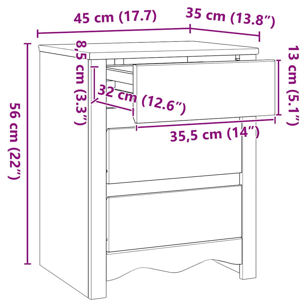 Coffee Table Drammen 45 X 35 X 56 Cm Solid Pine Wood