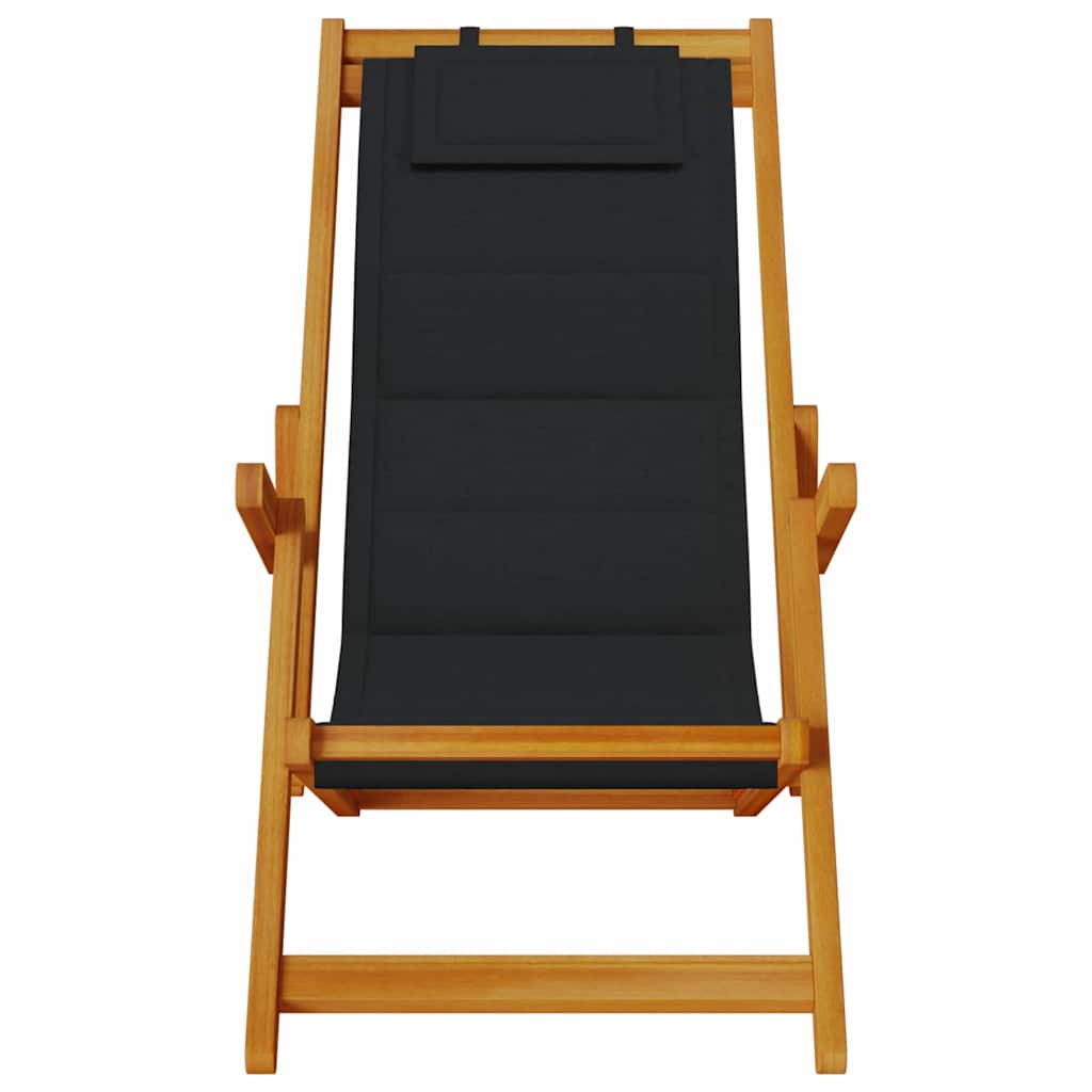 Outdoor Chair Beach Chairs Set Of 2 Folding Acacia Wood Garden Patio Cushion Bla