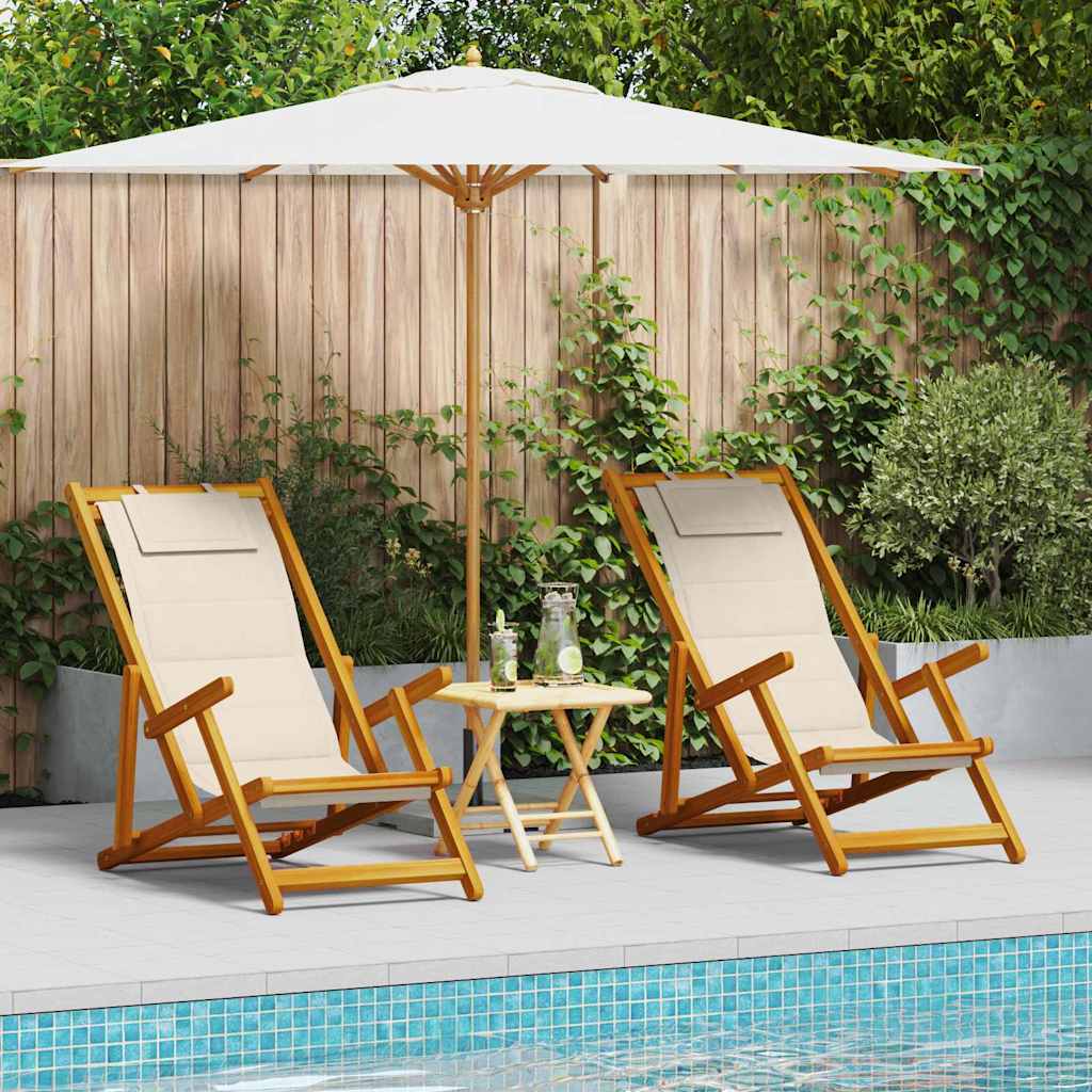 Outdoor Chair Beach Chairs Set Of 2 Folding Acacia Wood Garden Patio Cushion Bla