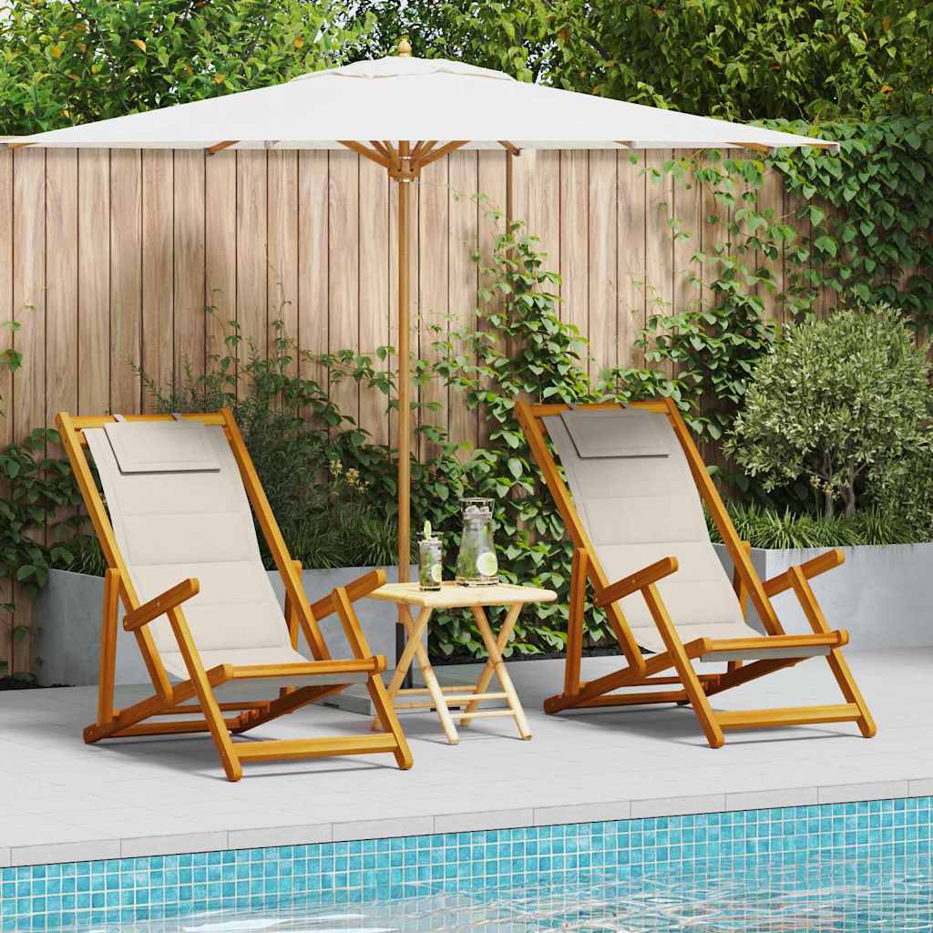 Outdoor Chair Beach Chairs Set Of 2 Folding Acacia Wood Garden Patio Cushion Bla