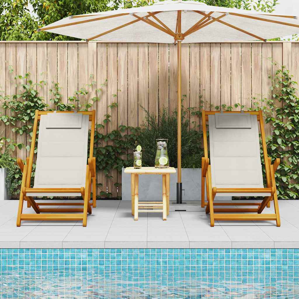 Outdoor Chair Beach Chairs Set Of 2 Folding Acacia Wood Garden Patio Cushion Bla