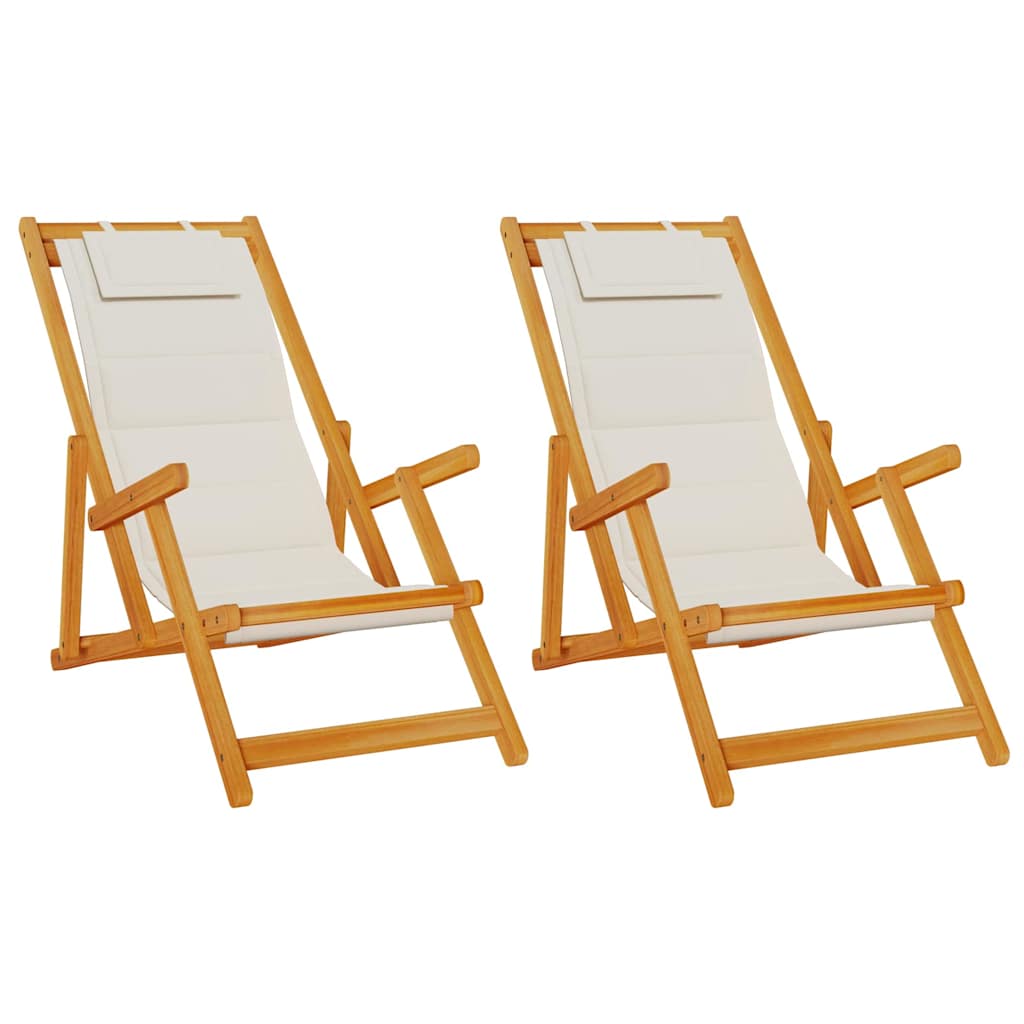 Outdoor Chair Beach Chairs Set Of 2 Folding Acacia Wood Garden Patio Cushion Bla