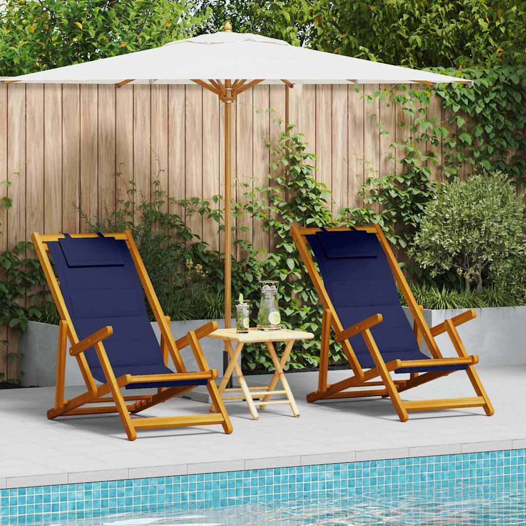 Beach Chair With Cushion Folding 2 Pcs Brown Solid Acacia Wood