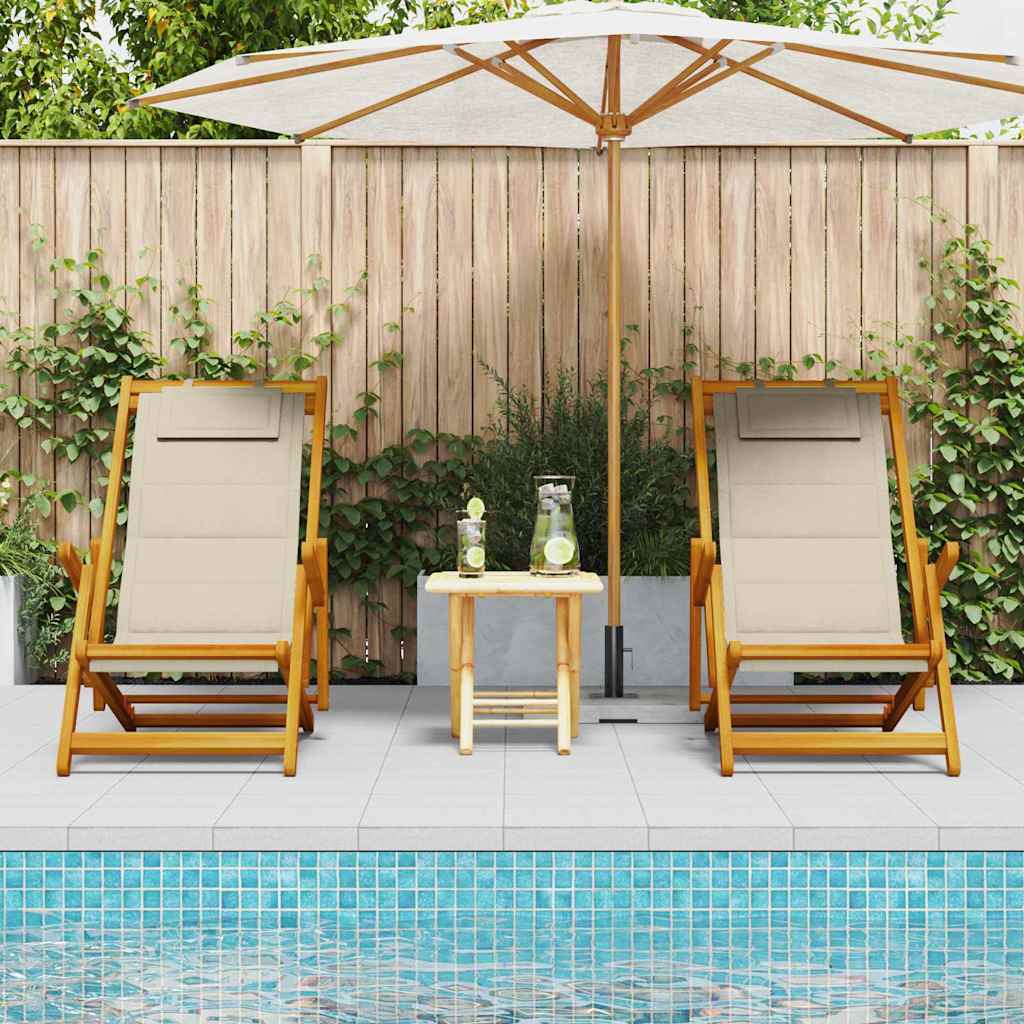 Beach Chair With Cushion Folding 2 Pcs Brown Solid Acacia Wood