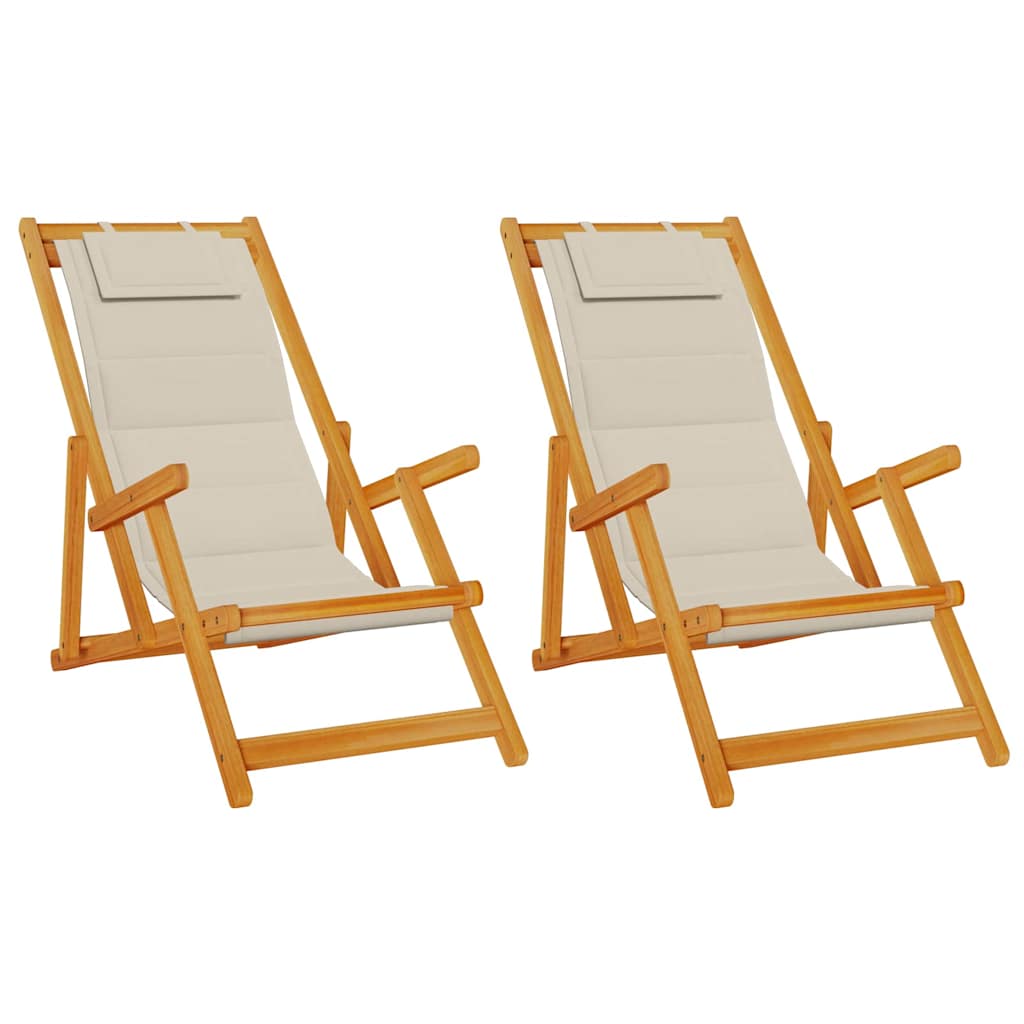 Beach Chair With Cushion Folding 2 Pcs Brown Solid Acacia Wood