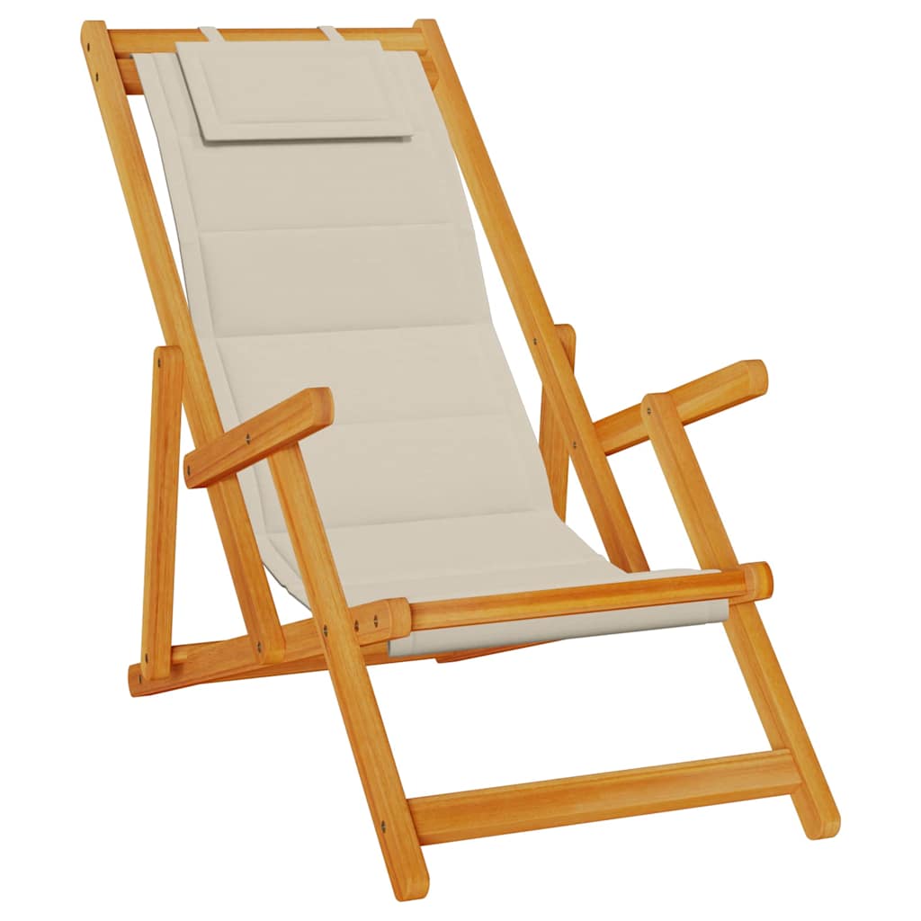 Beach Chair With Cushion Folding 2 Pcs Brown Solid Acacia Wood