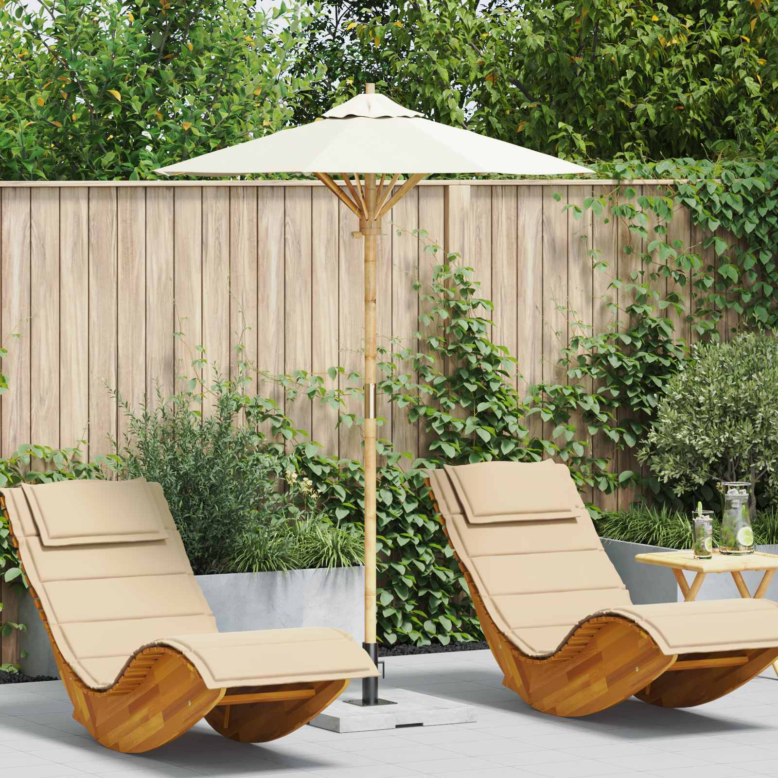 Garden Parasol Ø 180 X 230 Cm Bamboo
