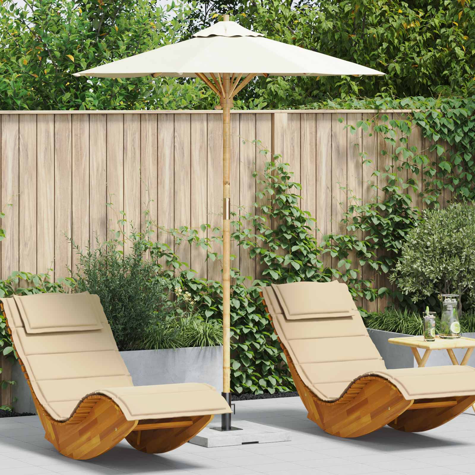 Garden Parasol Ø 180 X 230 Cm Bamboo
