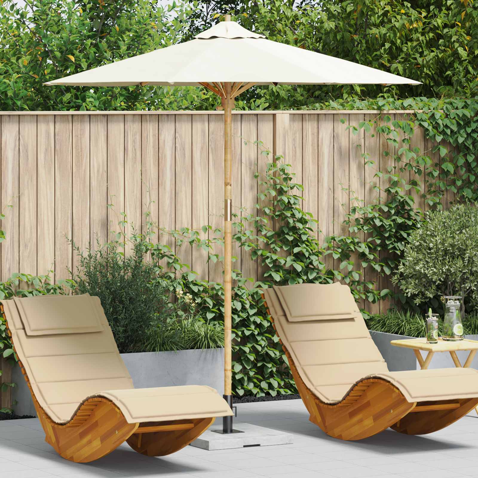 Garden Parasol Ø 180 X 230 Cm Bamboo