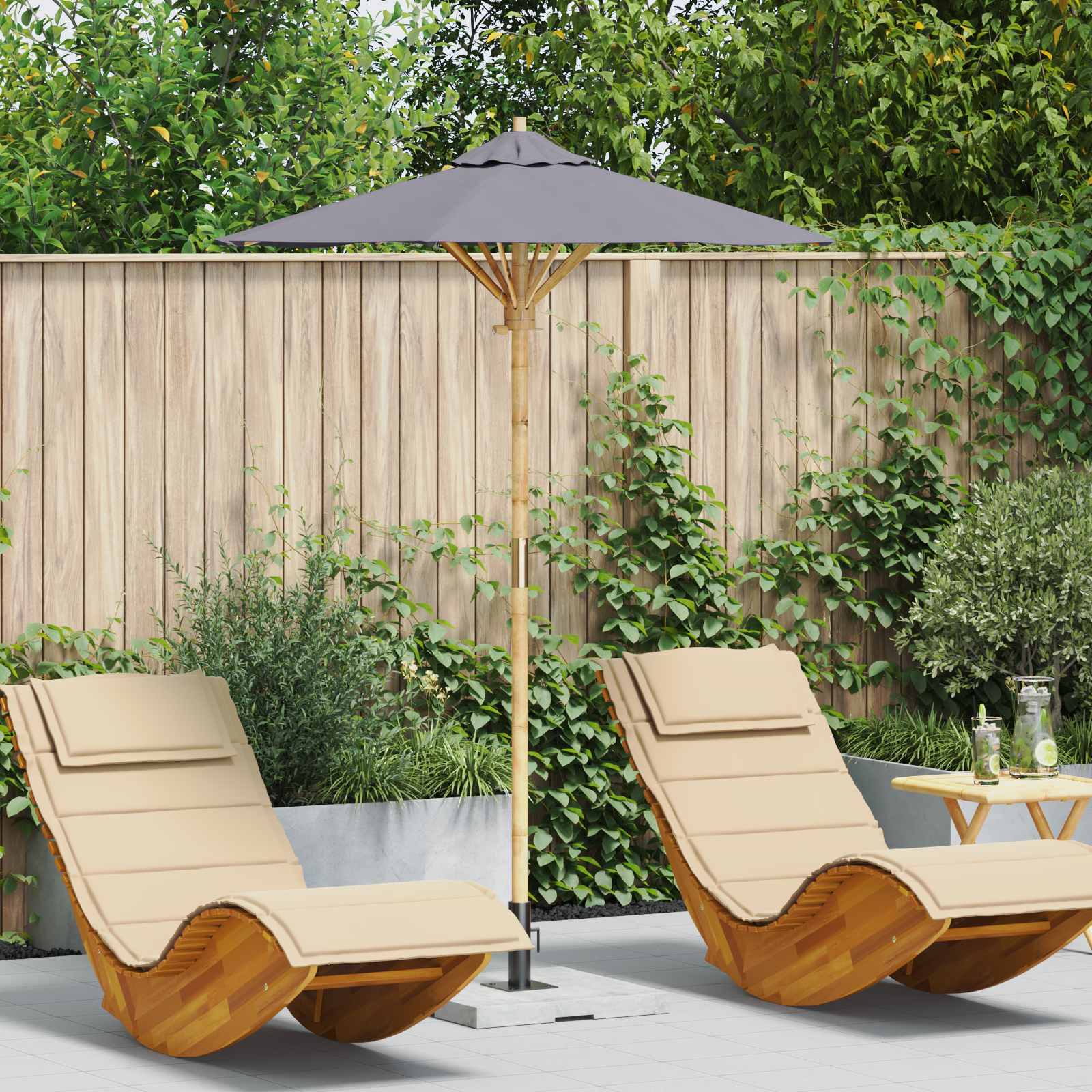 Garden Parasol Ø 180 X 230 Cm Bamboo