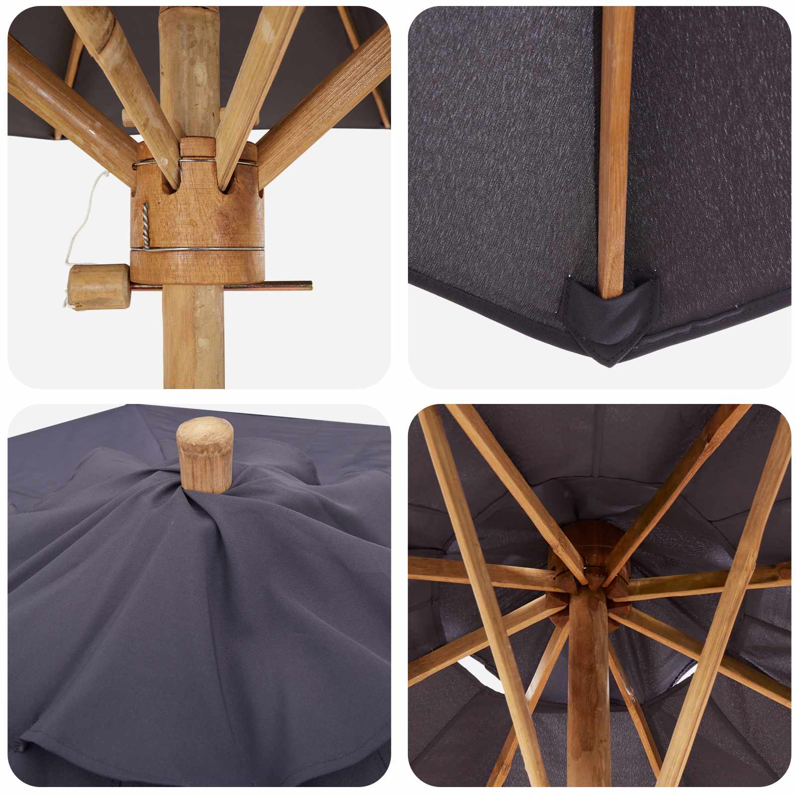 Garden Parasol Ø 180 X 230 Cm Bamboo