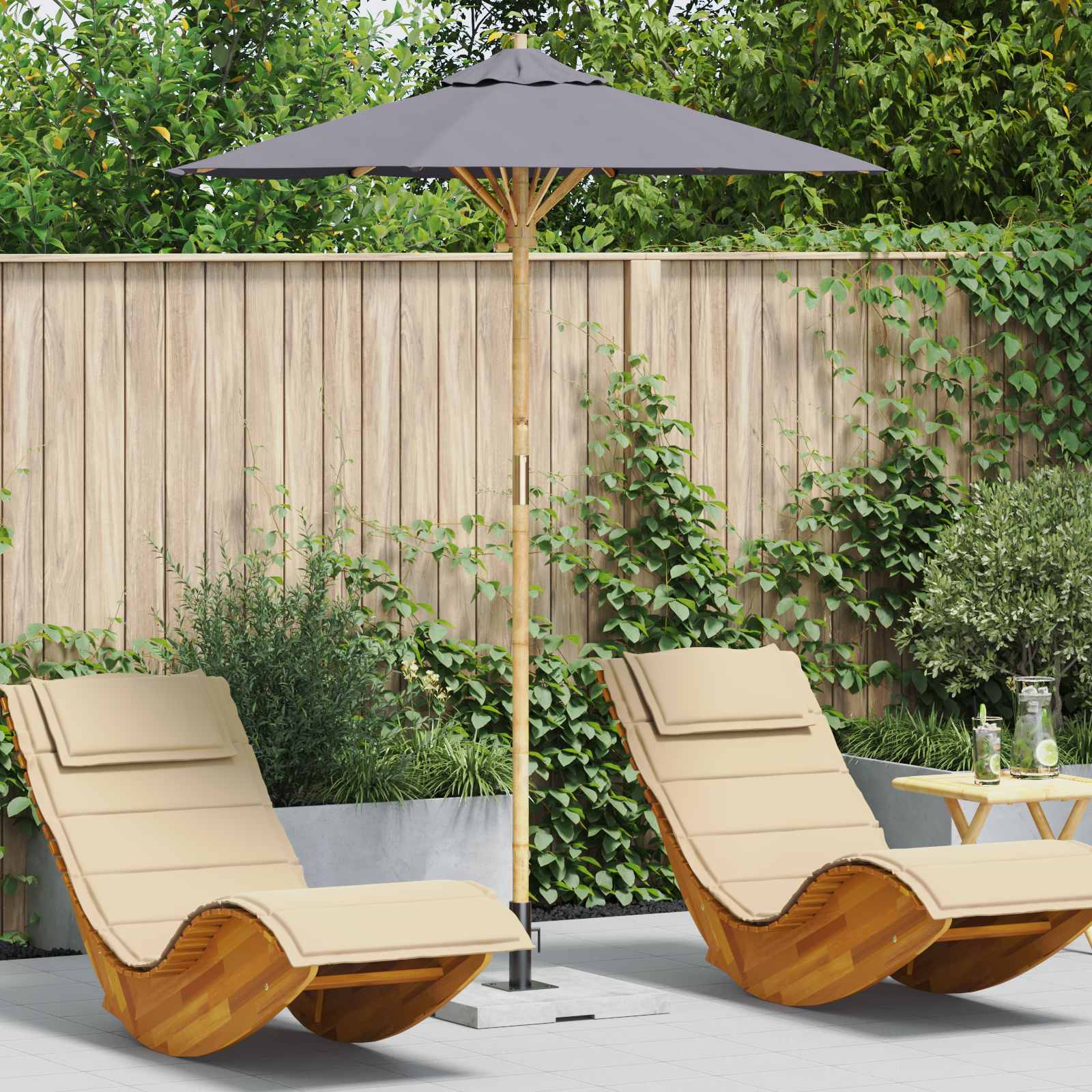 Garden Parasol Ø 180 X 230 Cm Bamboo