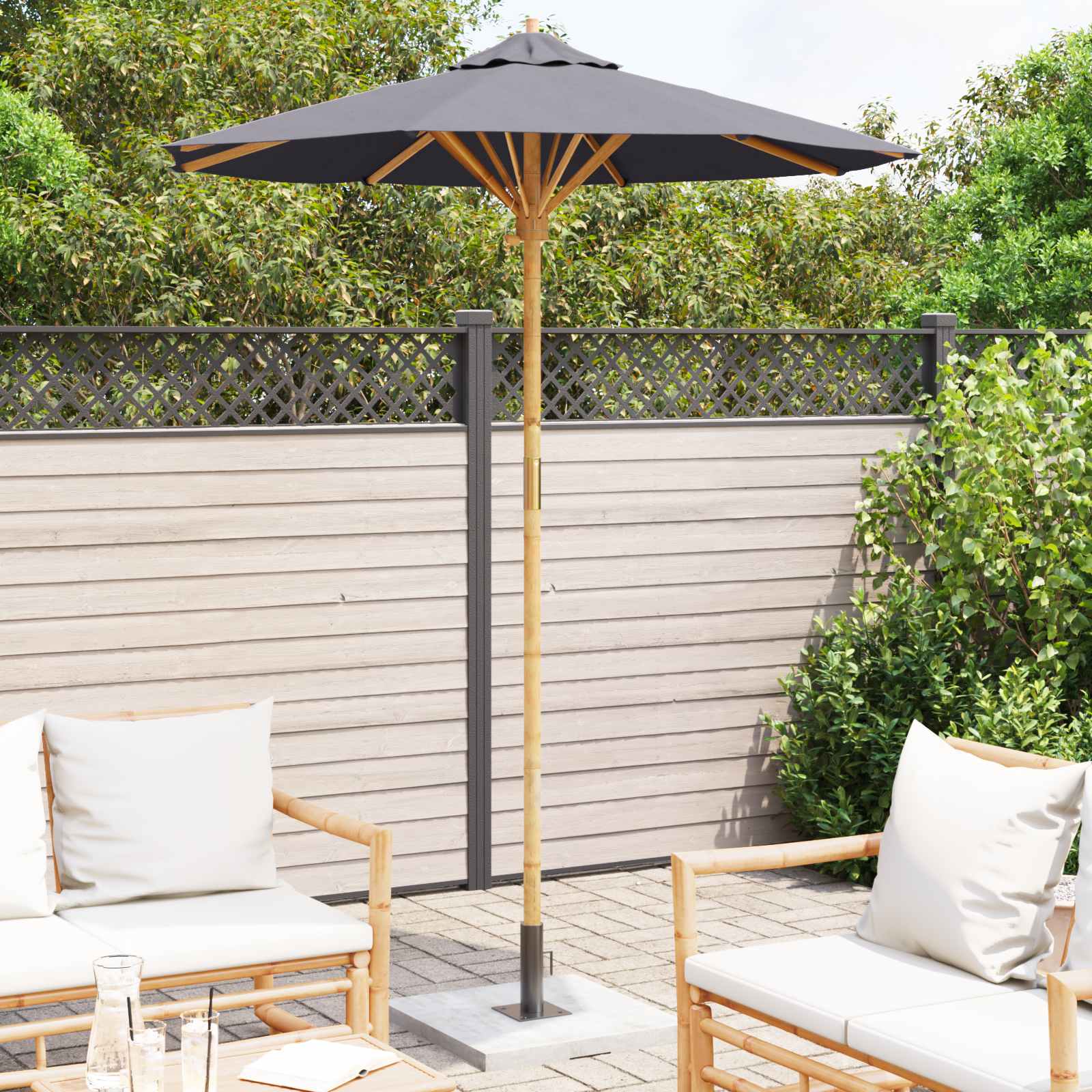 Garden Parasol Ø 180 X 230 Cm Bamboo