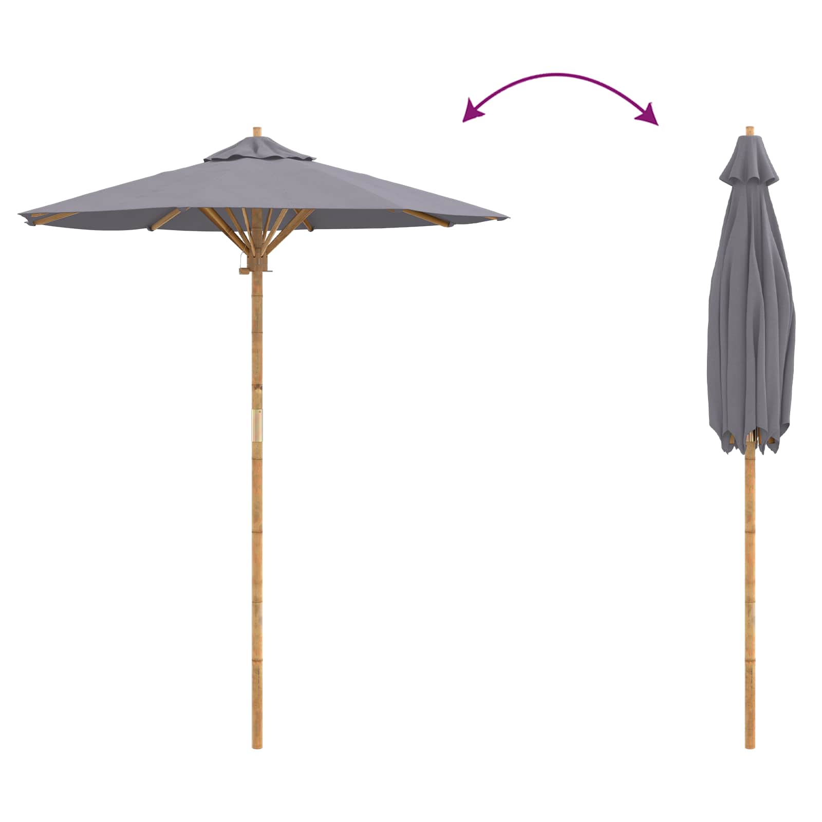 Garden Parasol Ø 180 X 230 Cm Bamboo