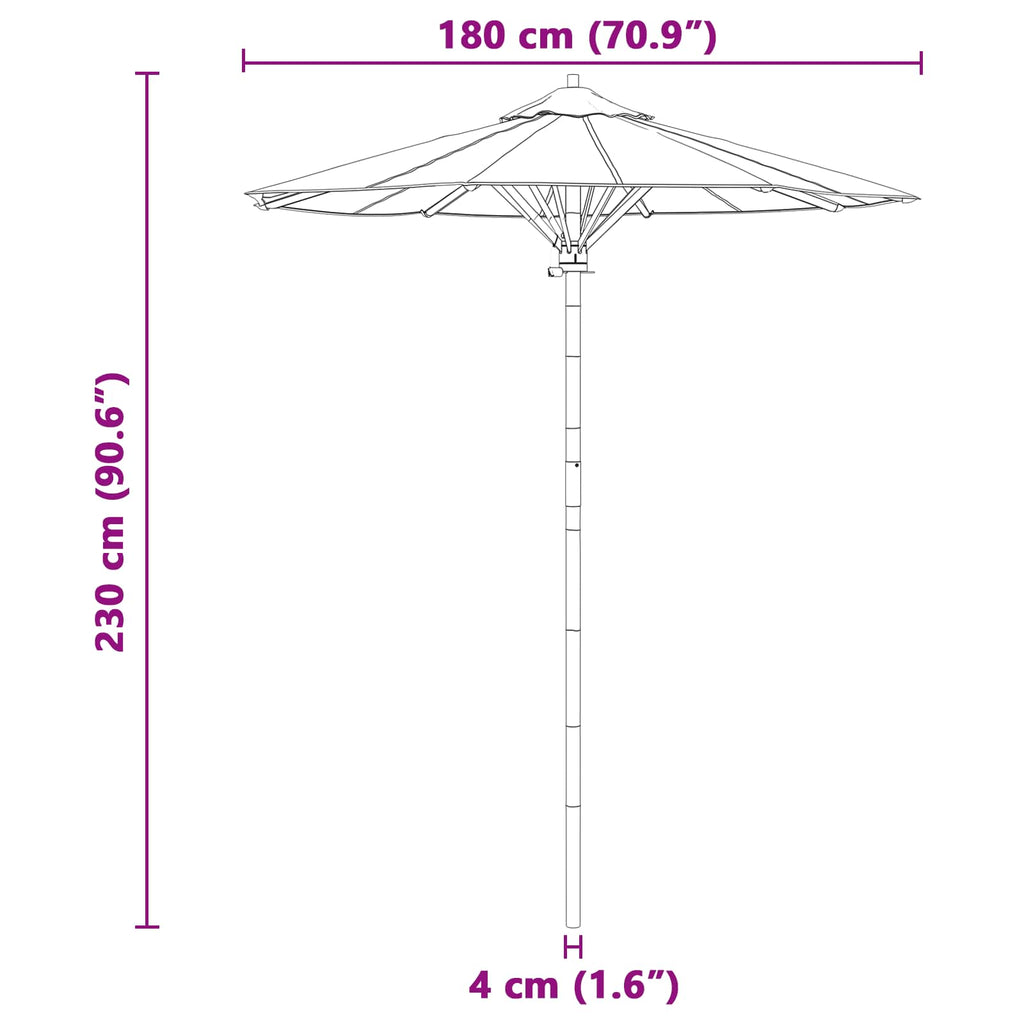 Garden Parasol Ø 180 X 230 Cm Bamboo