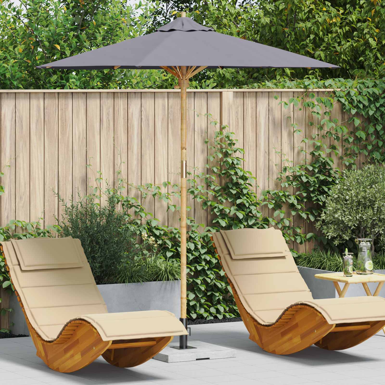 Garden Parasol Ø 180 X 230 Cm Bamboo