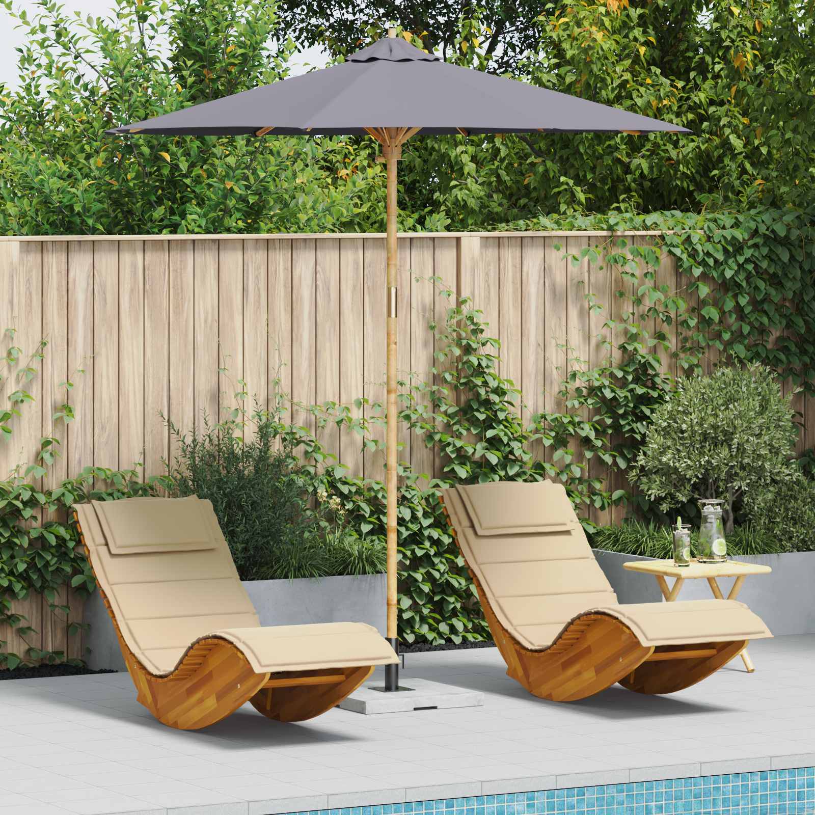 Garden Parasol Ø 180 X 230 Cm Bamboo