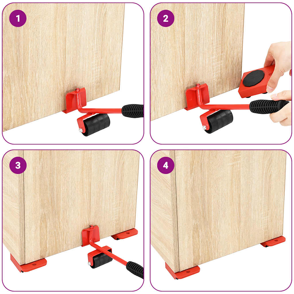 Furniture Rollers 8 Pcs With Lifters Red 9,8X7.5X3 Cm 150 Kg